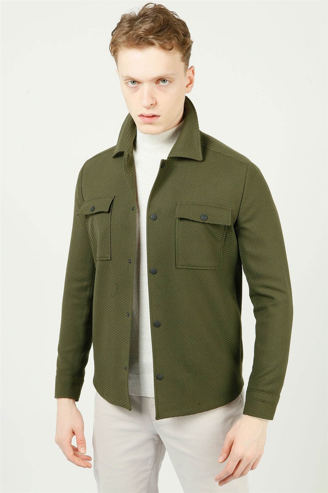 Haki Slim Fit Gömlek Ceket