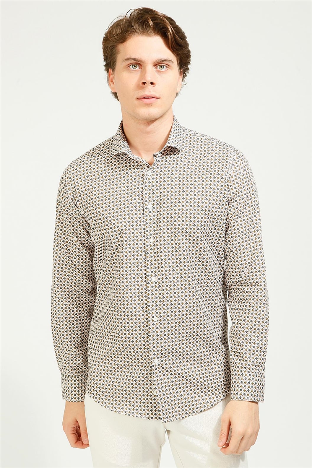 Haki Slim Fit Uzun Kol Gömlek