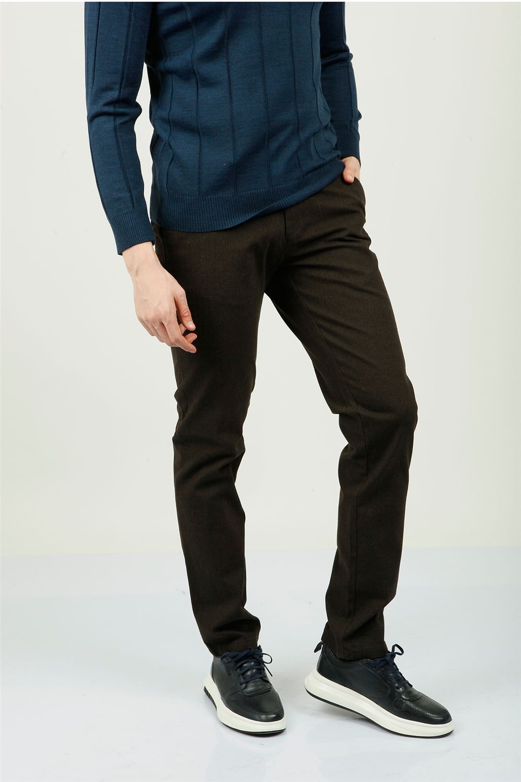 Kahve Slim Fit Lastikli Pantolon