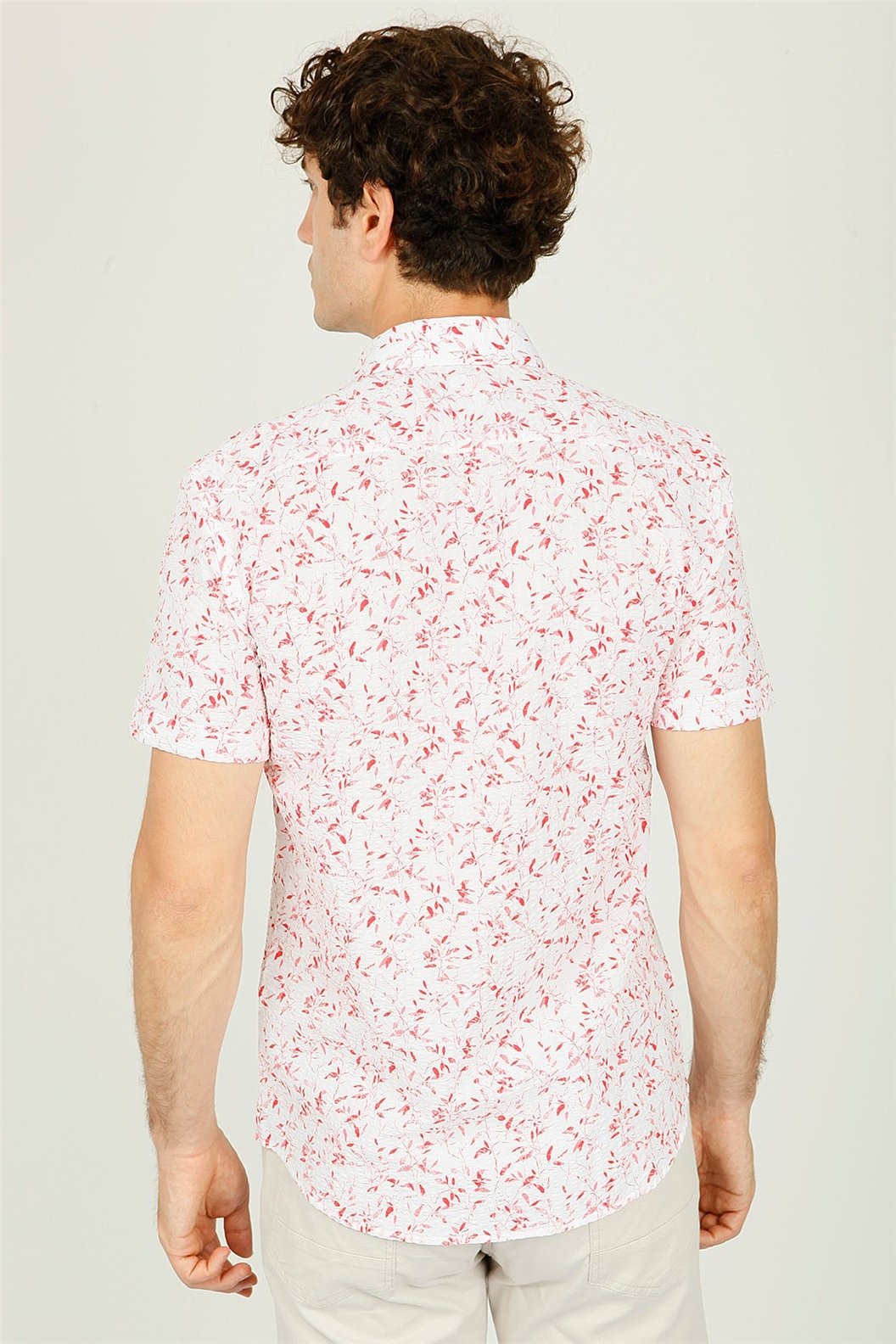 Kırmızı Slim Fit Kısa Kol Gömlek