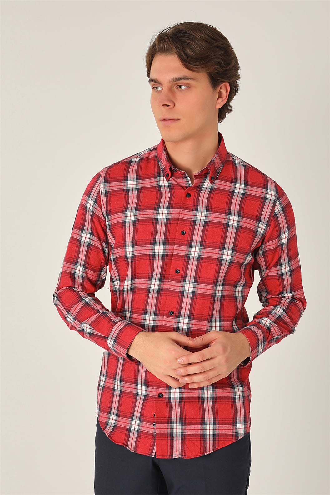 Kırmızı Slim Fit Uzun Kol Gömlek