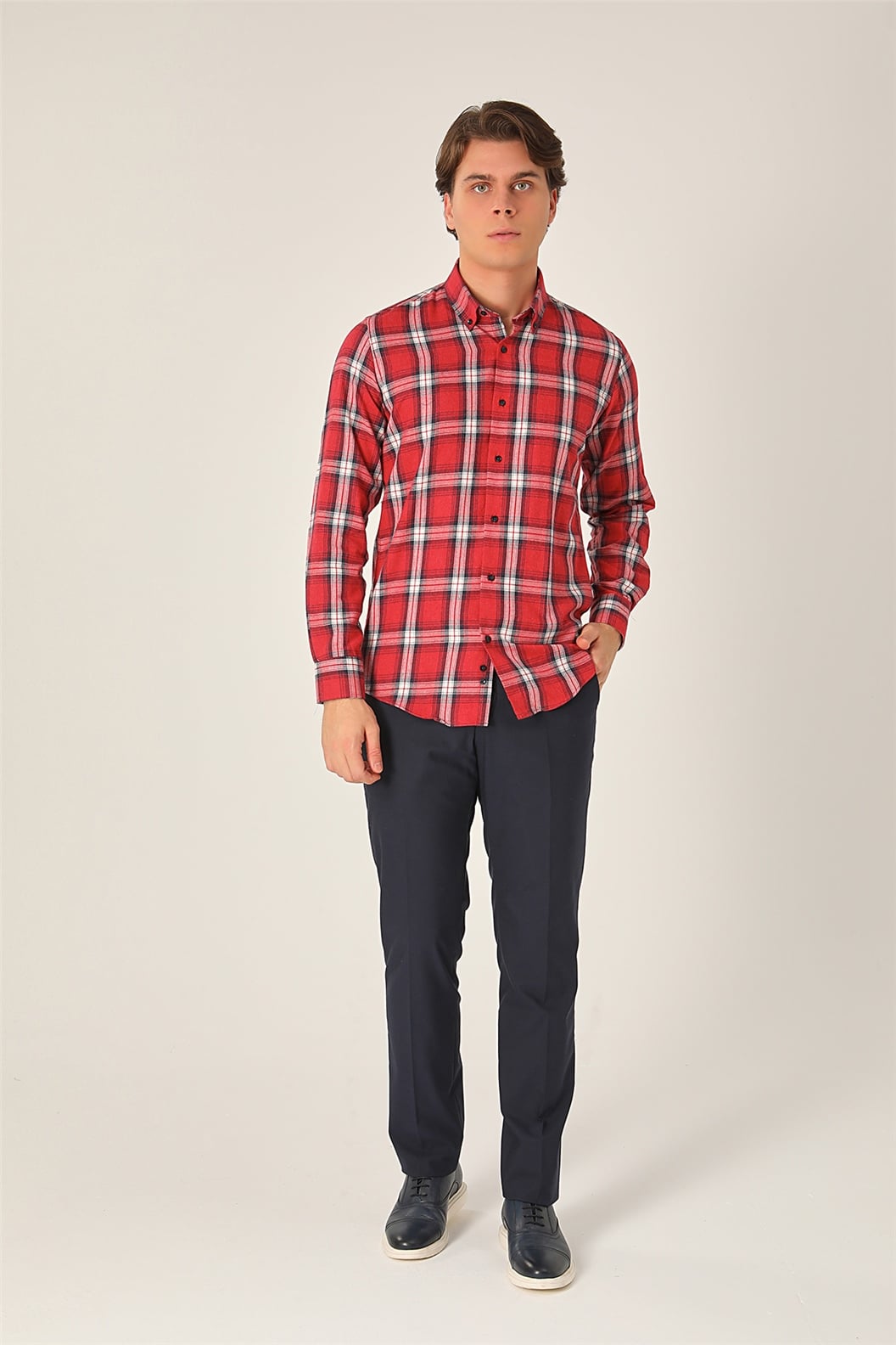 Kırmızı Slim Fit Uzun Kol Gömlek