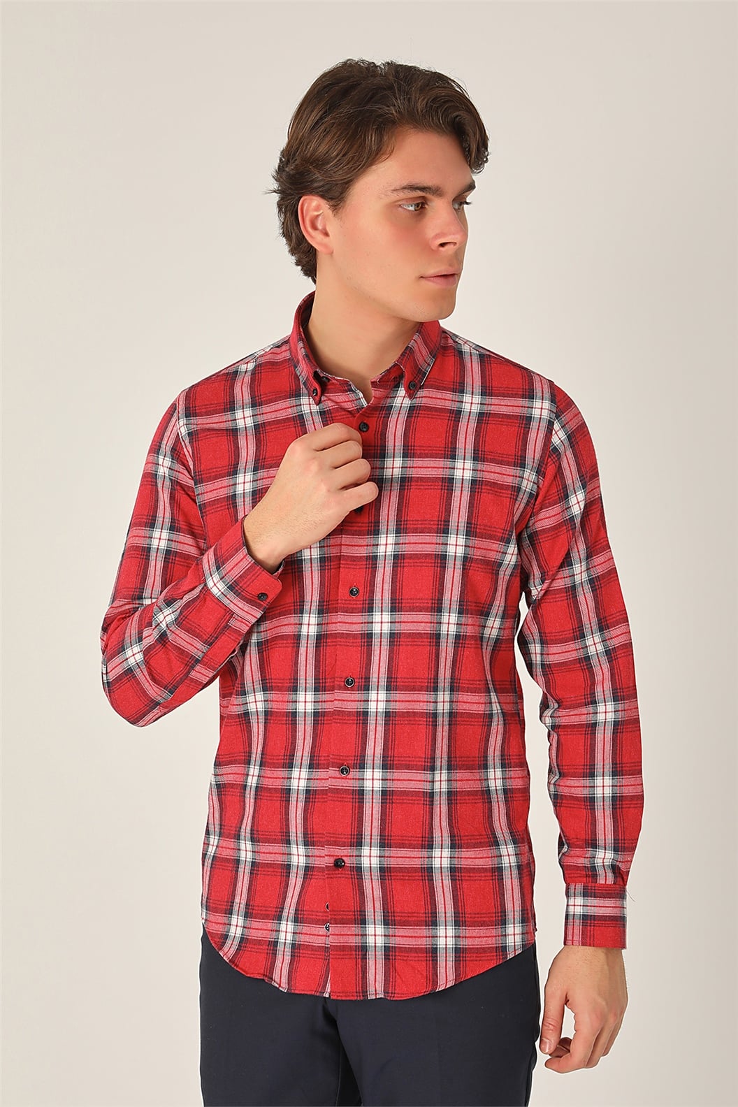 Kırmızı Slim Fit Uzun Kol Gömlek