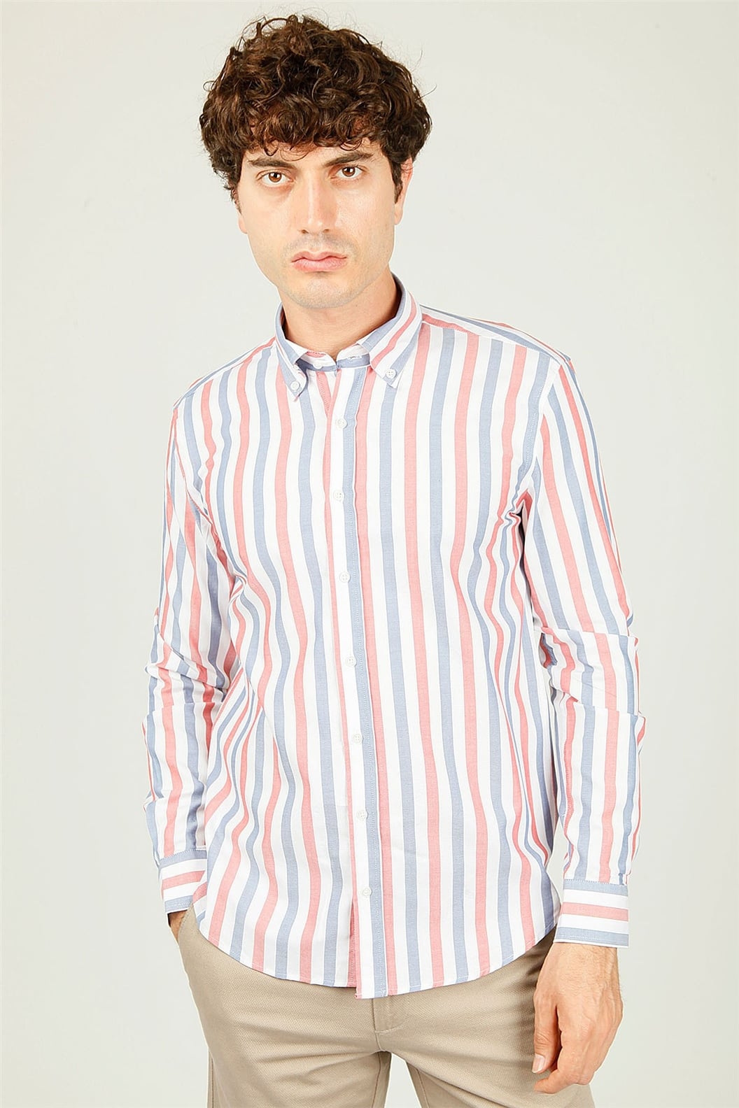 Kırmızı Slim Fit Uzun Kol Gömlek