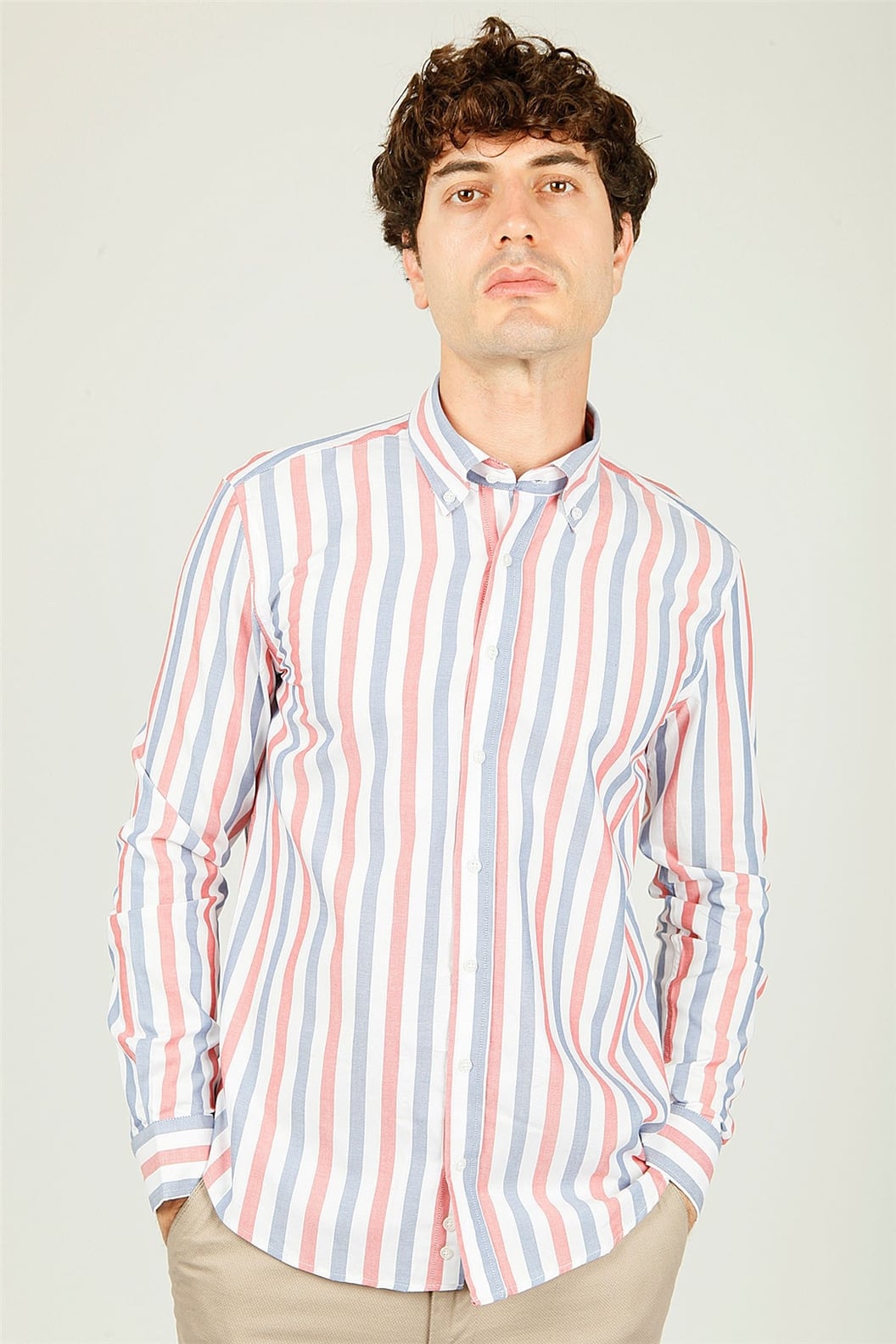 Kırmızı Slim Fit Uzun Kol Gömlek