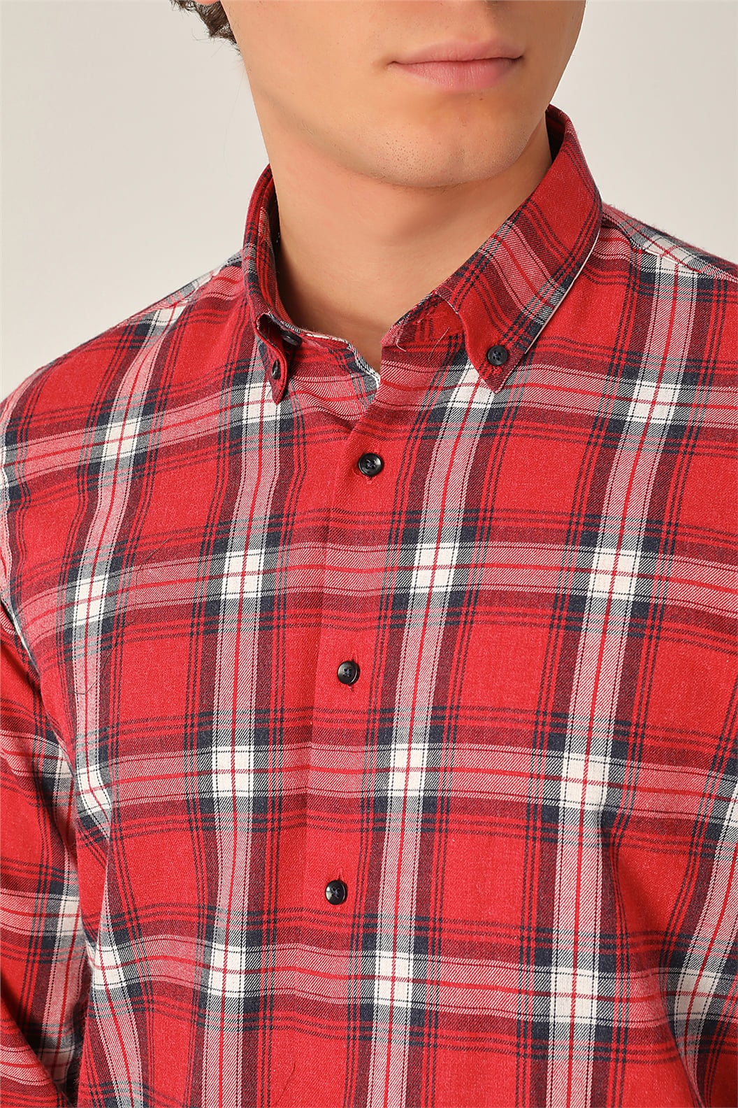 Kırmızı Slim Fit Uzun Kol Gömlek