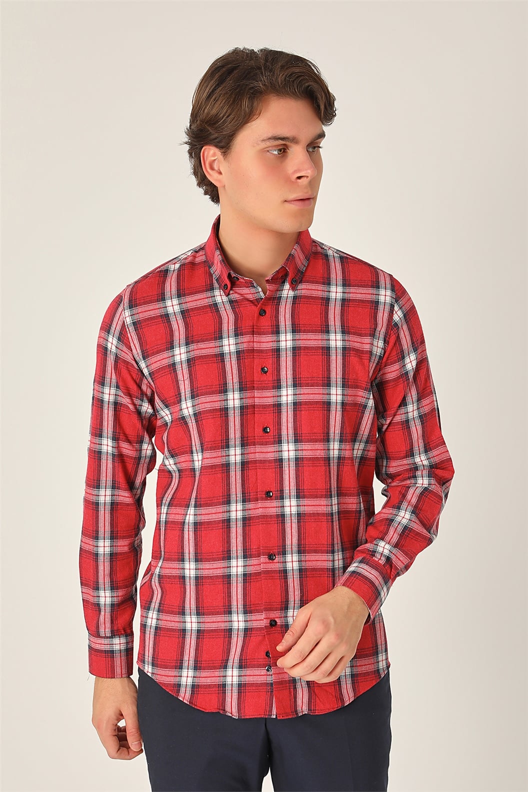 Kırmızı Slim Fit Uzun Kol Gömlek
