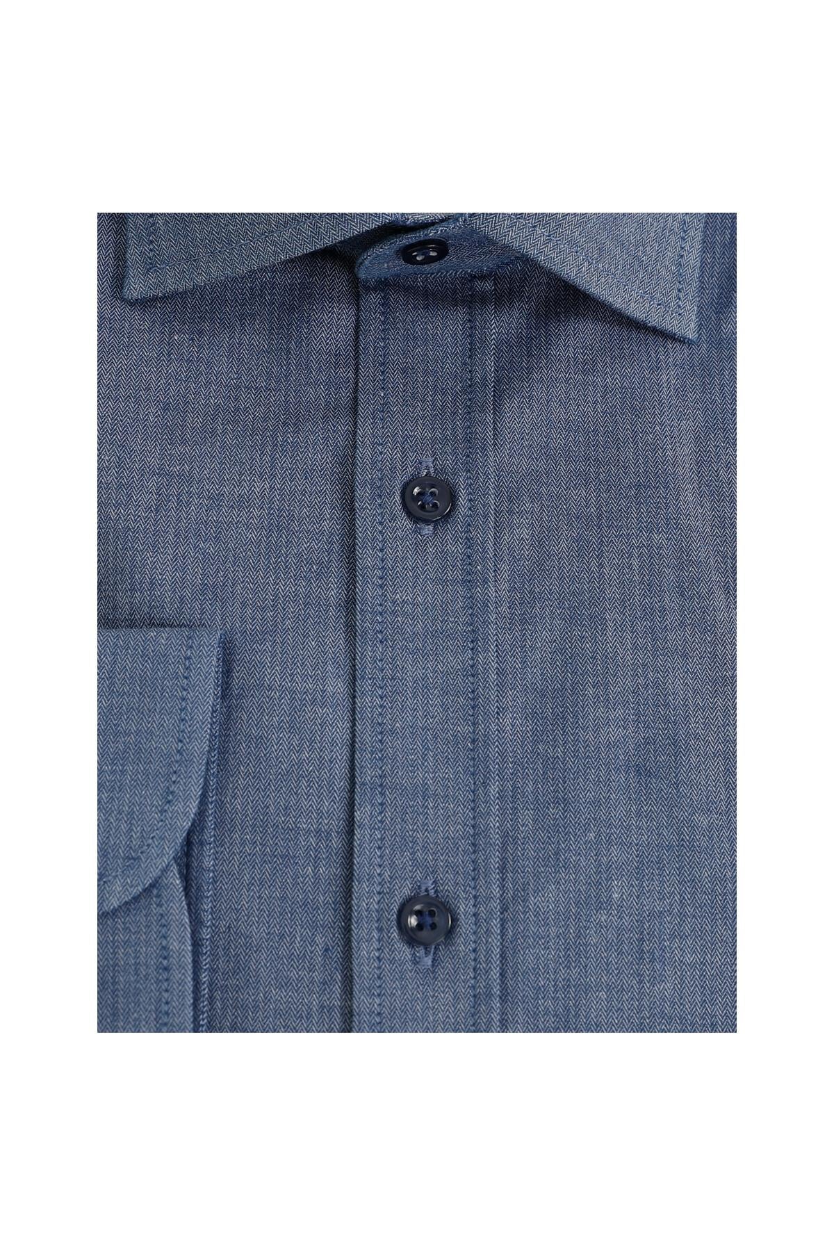 Koyu Mavi Slim Fit Uzun Kol Gömlek
