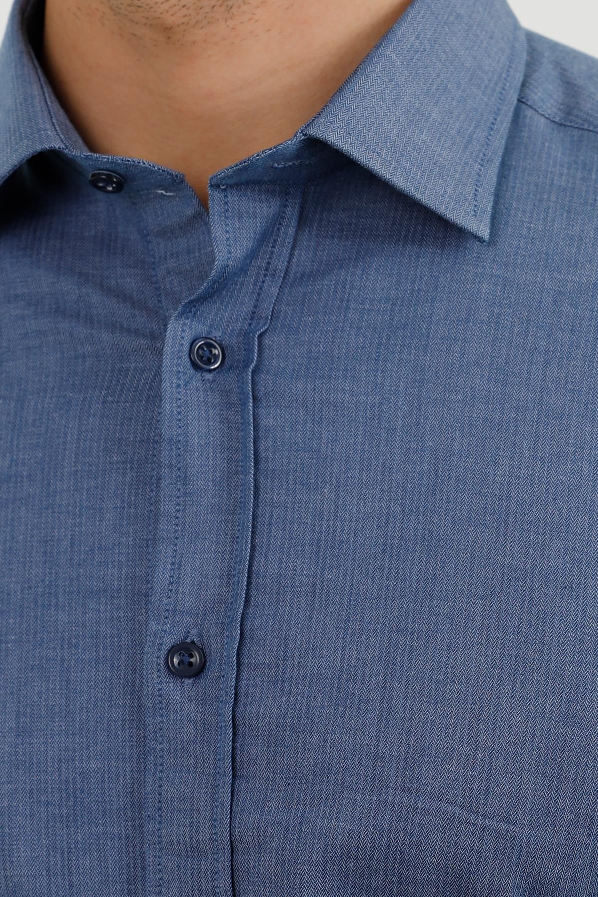 Koyu Mavi Slim Fit Uzun Kol Gömlek