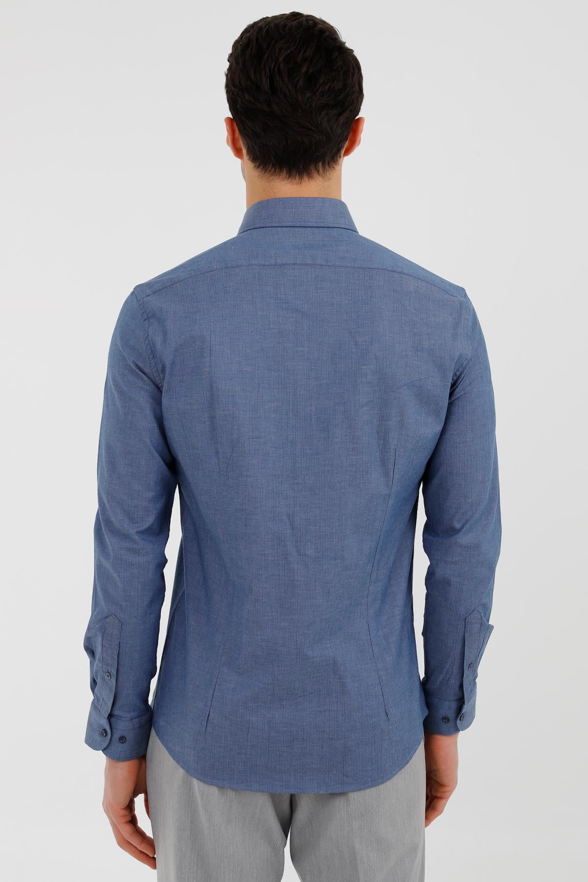 Koyu Mavi Slim Fit Uzun Kol Gömlek