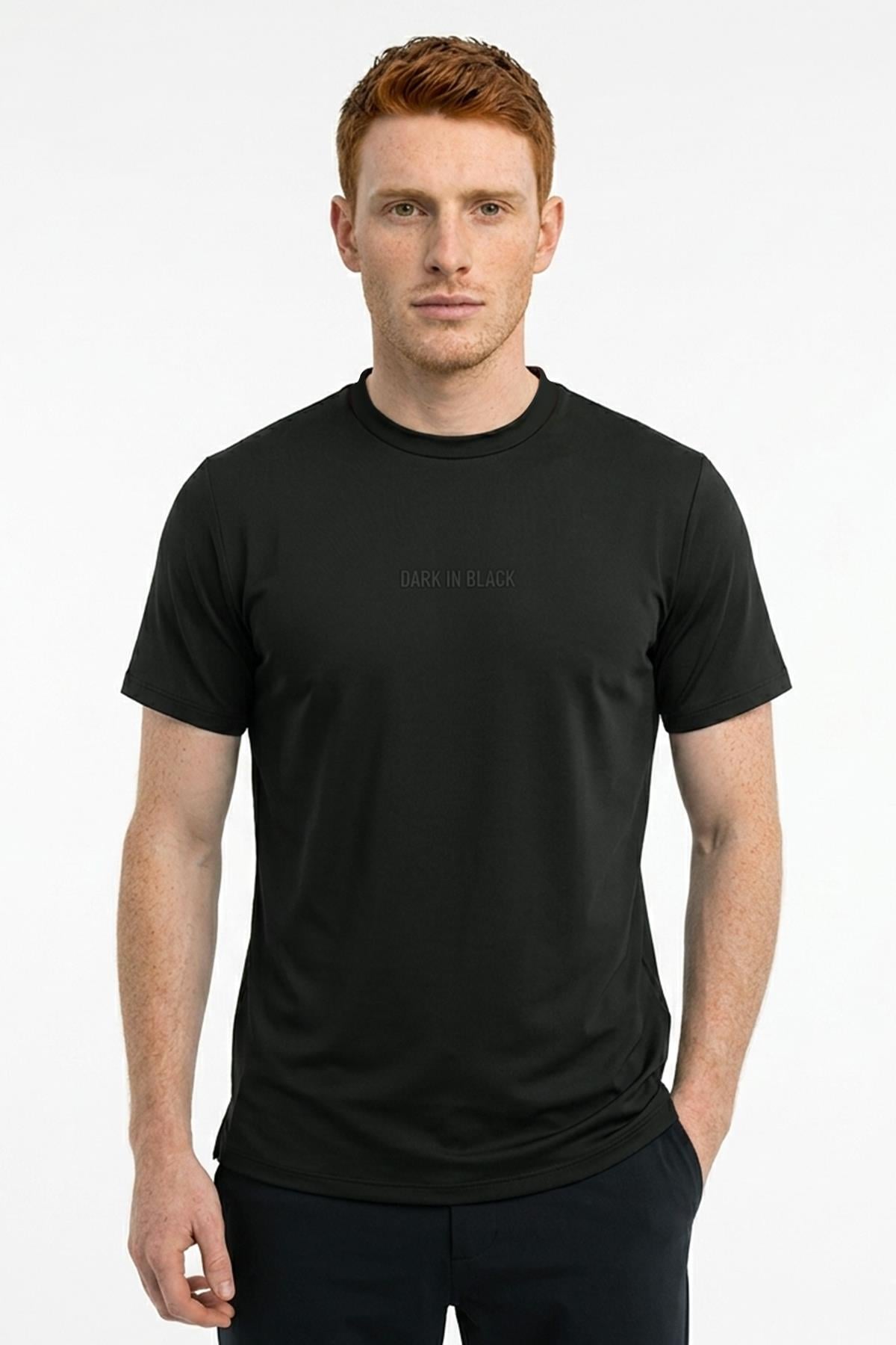 KOYU YEŞİL Dark In Black Modal Bisiklet Yaka T-shirt