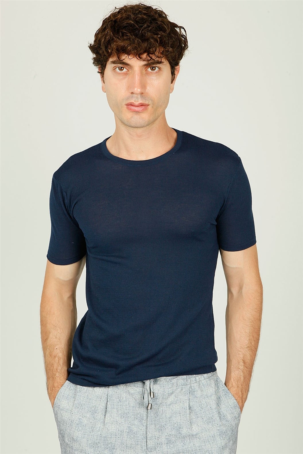 Lacivert Bisiklet Yaka Comfort Fit Triko T-shirt