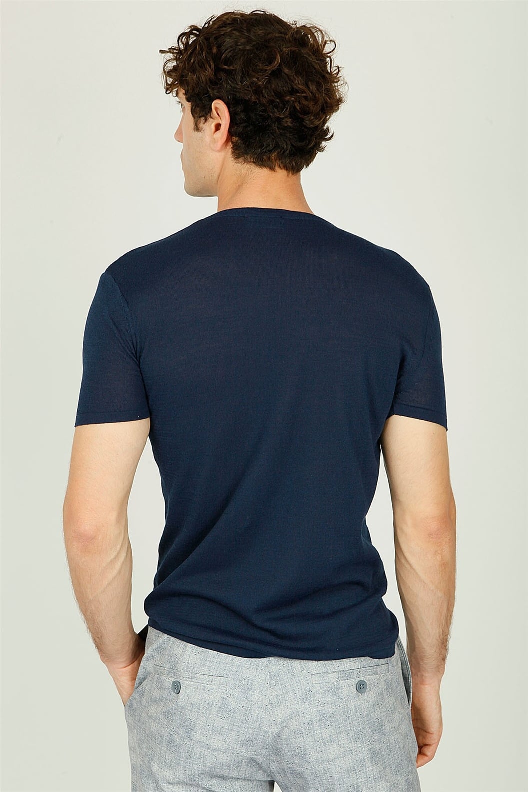 Lacivert Bisiklet Yaka Comfort Fit Triko T-shirt