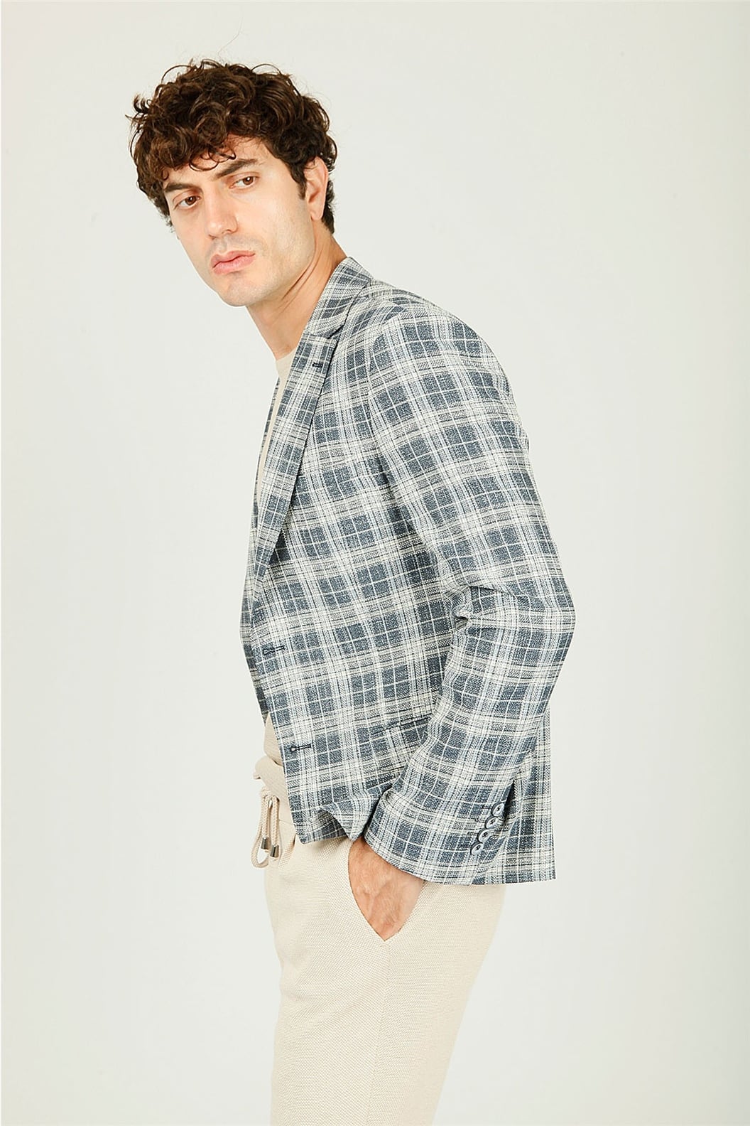Lacivert Comfort Fit 6 Drop Ceket