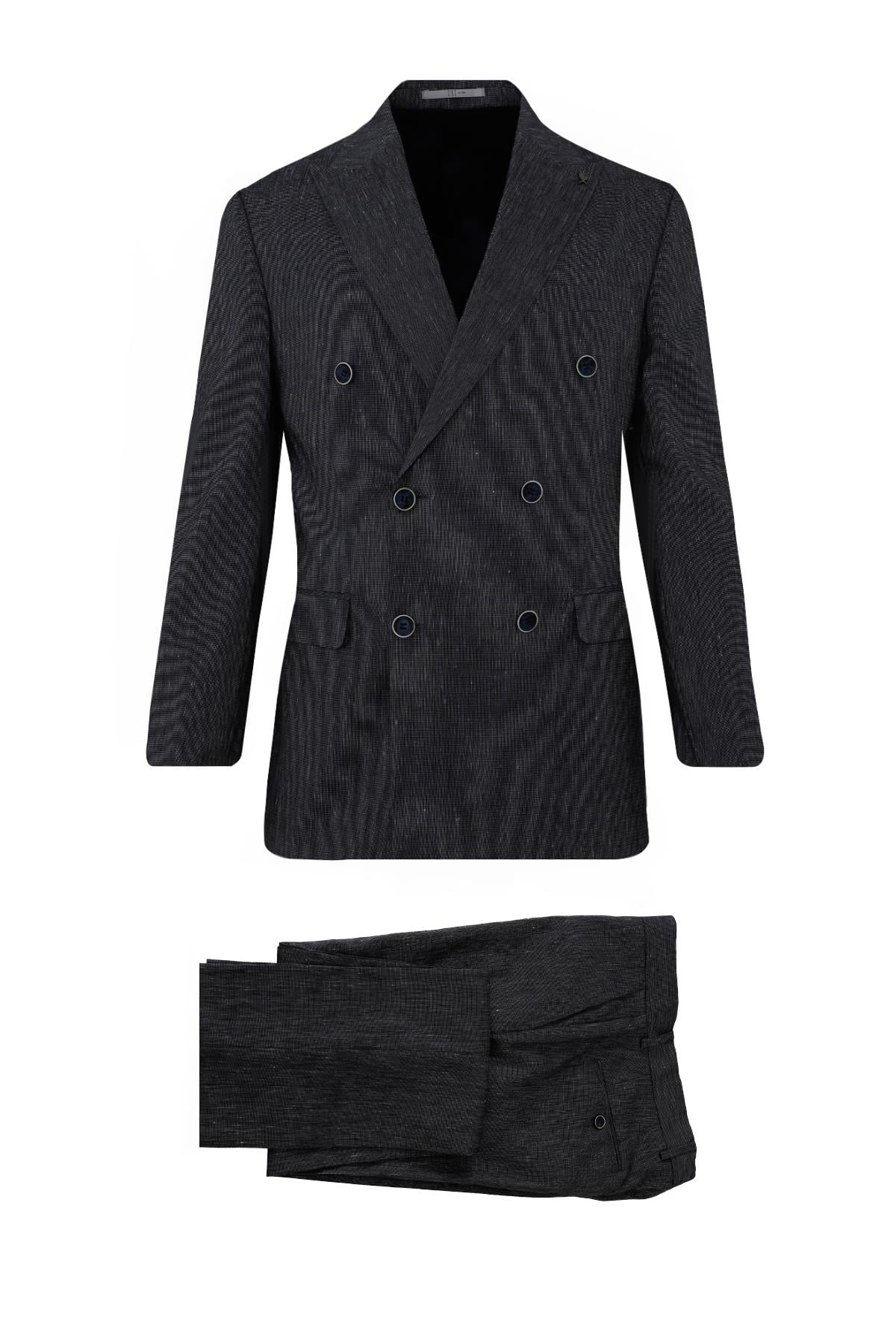Lacivert Comfort Fit 6 Drop Kruvaze Takım Elbise