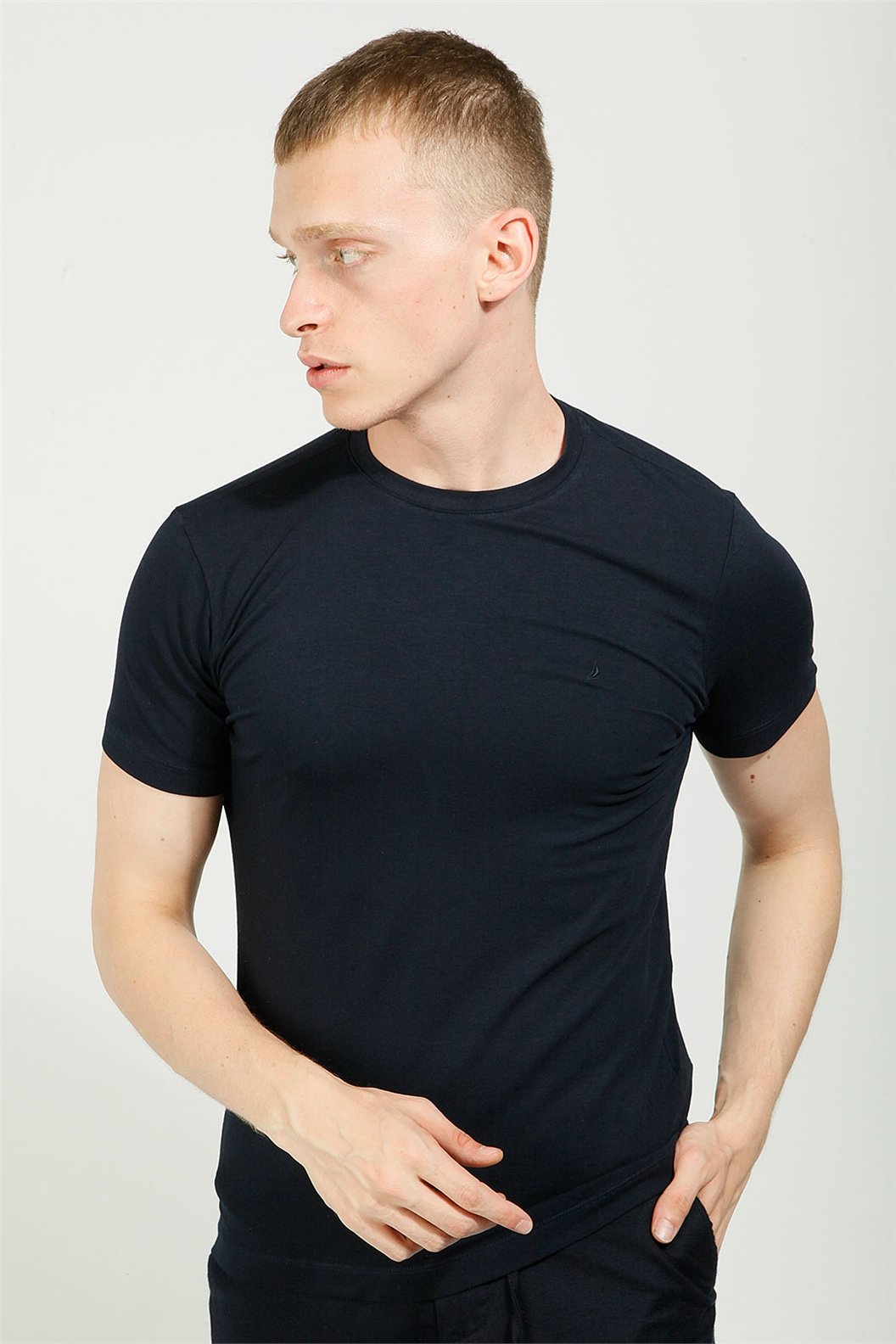 Lacivert Comfort Fit Bisiklet Yaka Basic T-Shirt