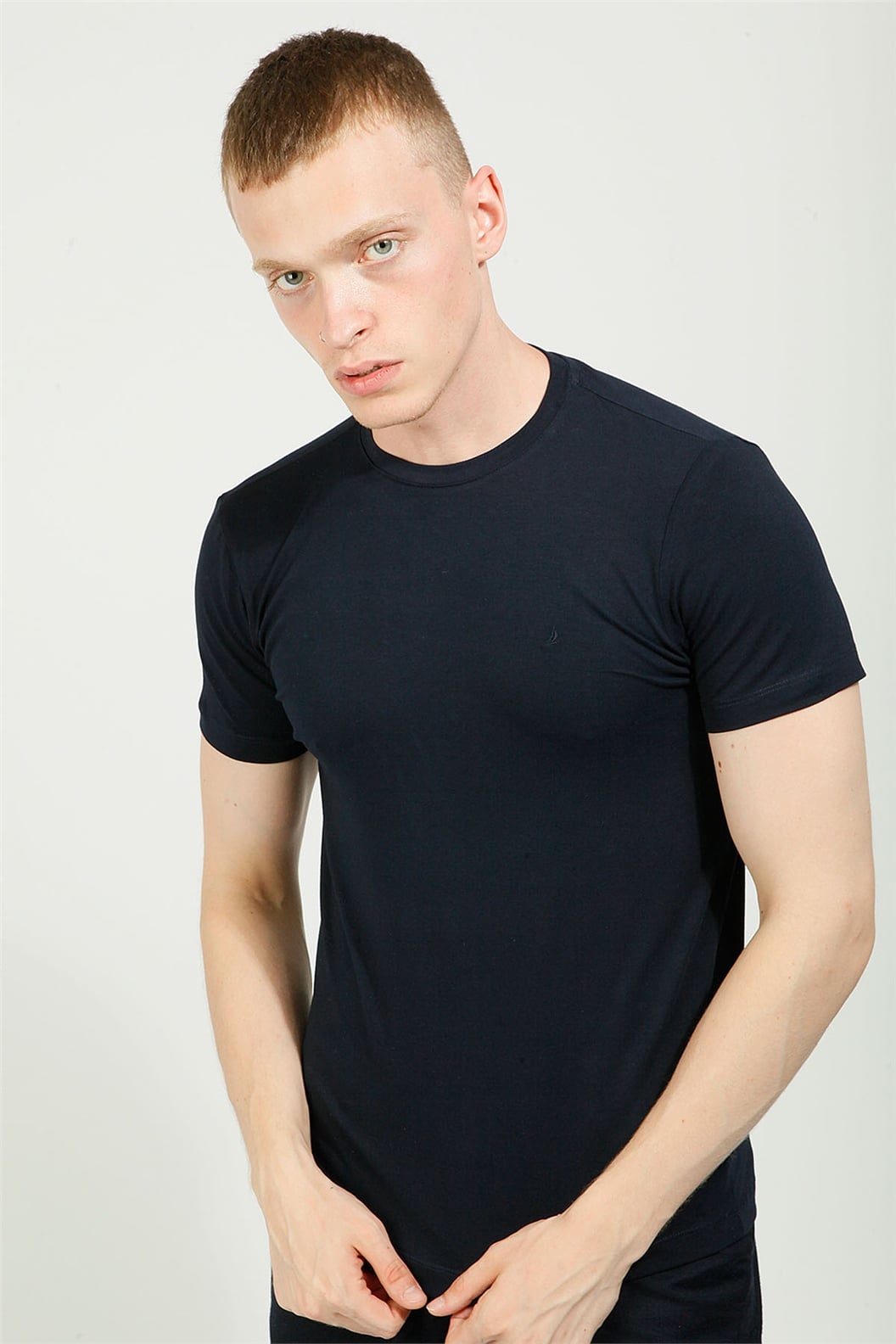 Lacivert Comfort Fit Bisiklet Yaka Basic T-Shirt