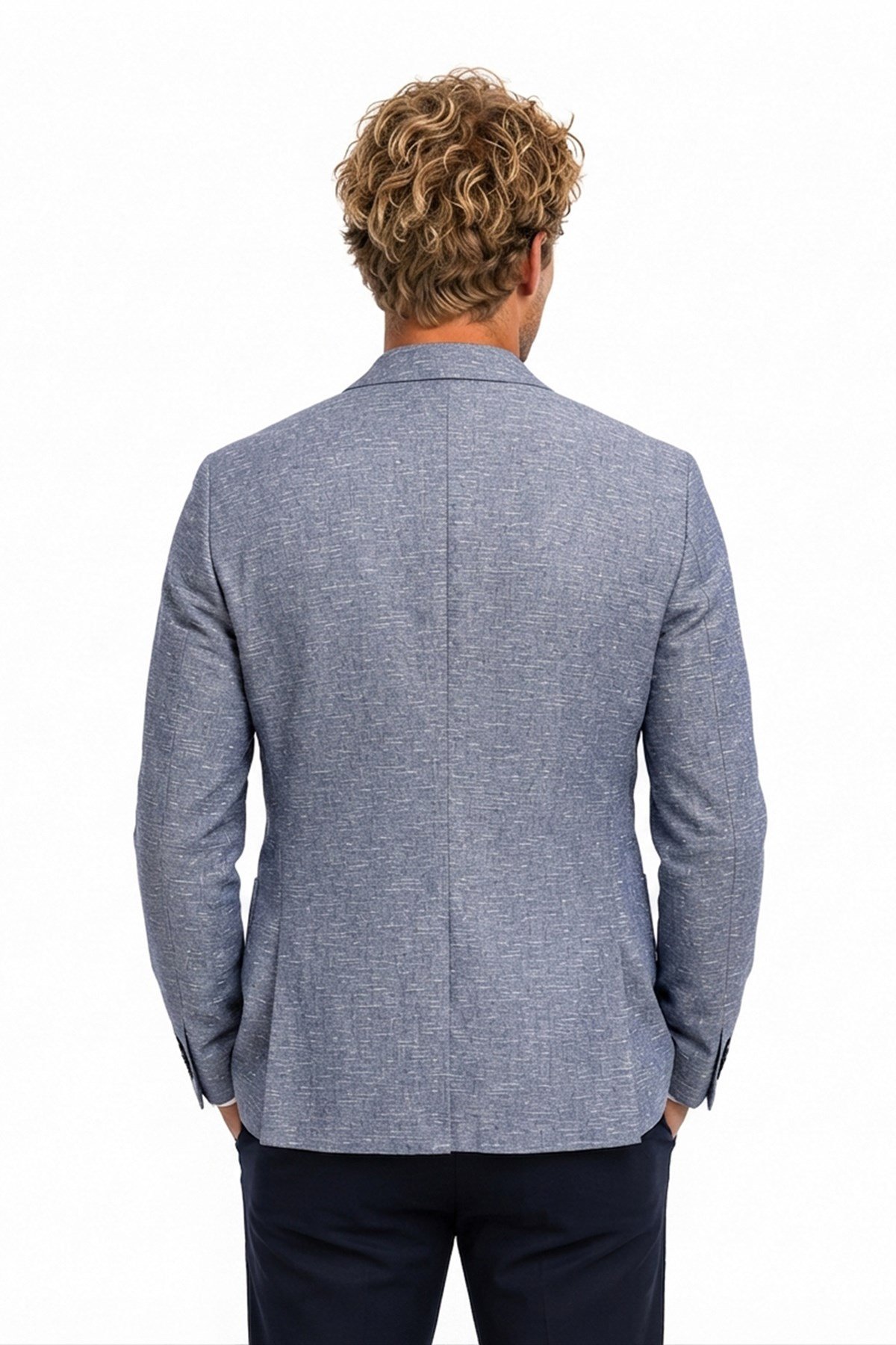 LACİVERT Comfort Fit Casual Keten Ceket