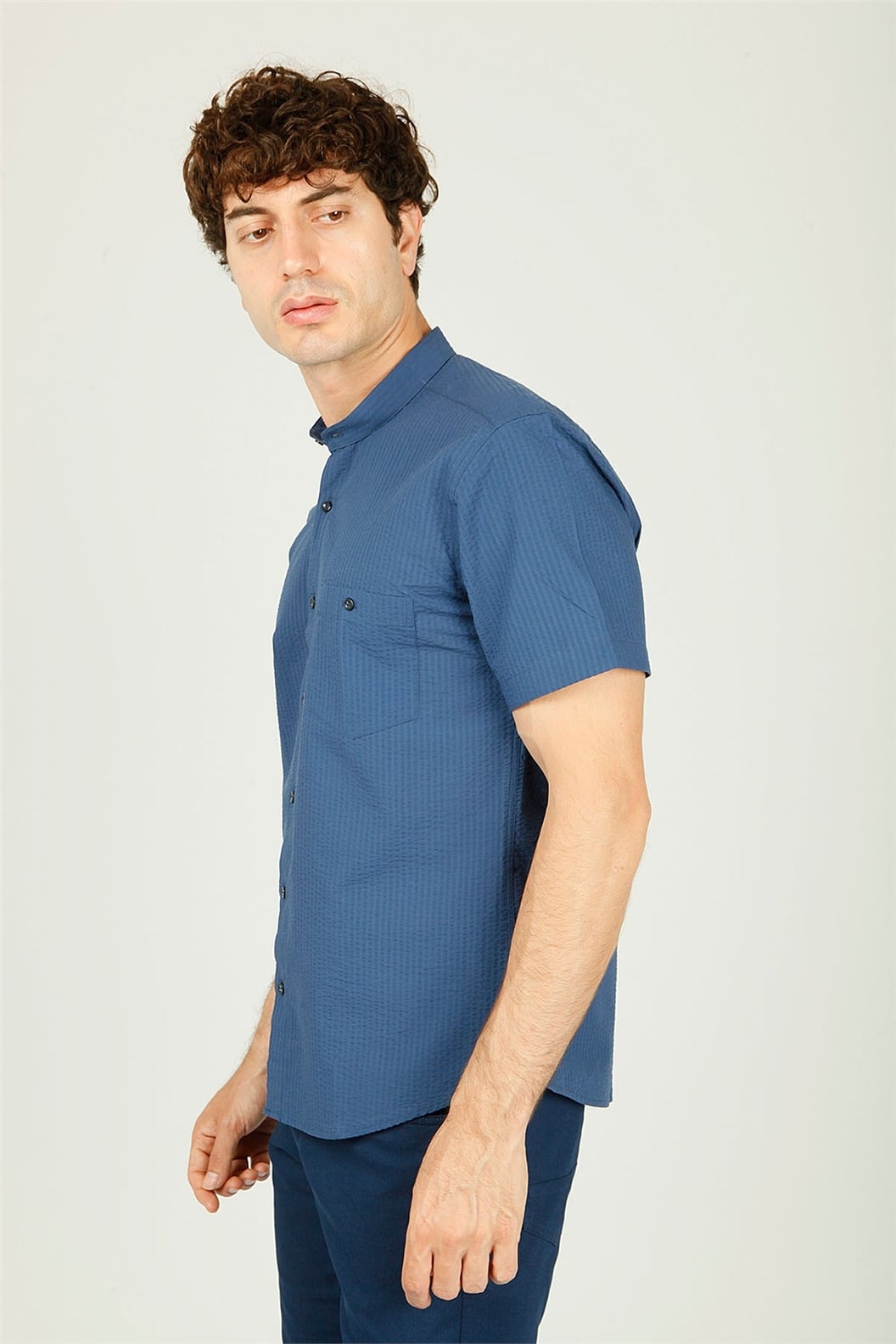 Lacivert Comfort Fit Kısa Kol Gömlek