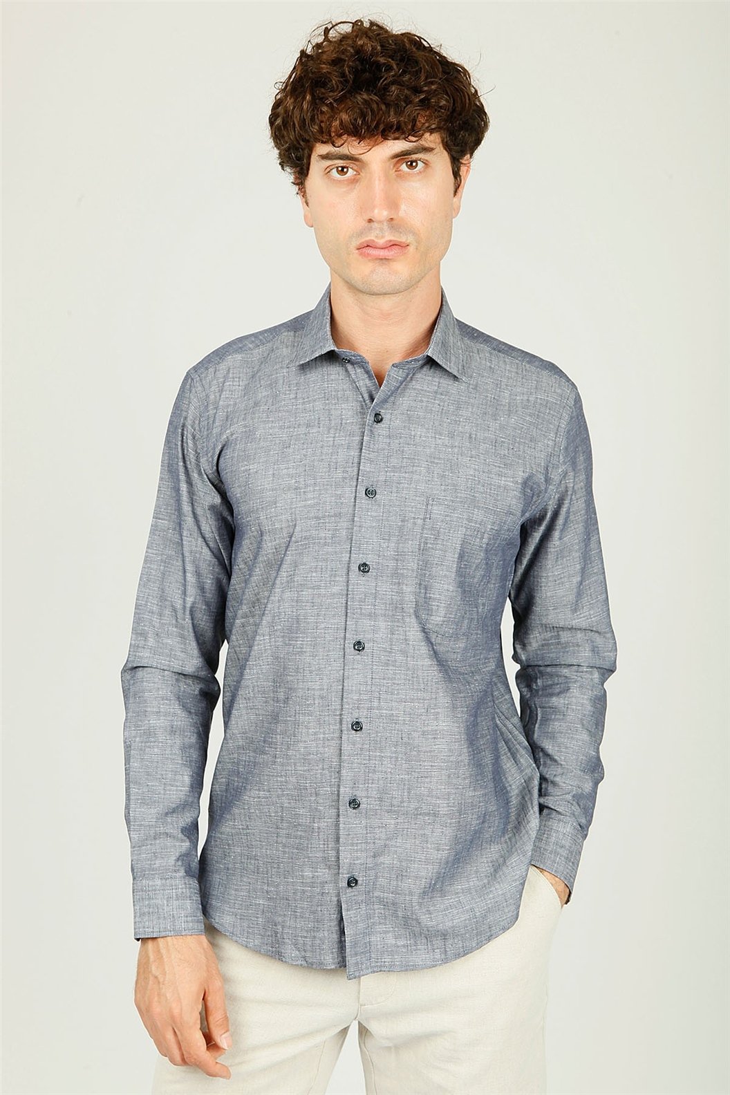 Lacivert Comfort Fit Uzun Kol Gömlek