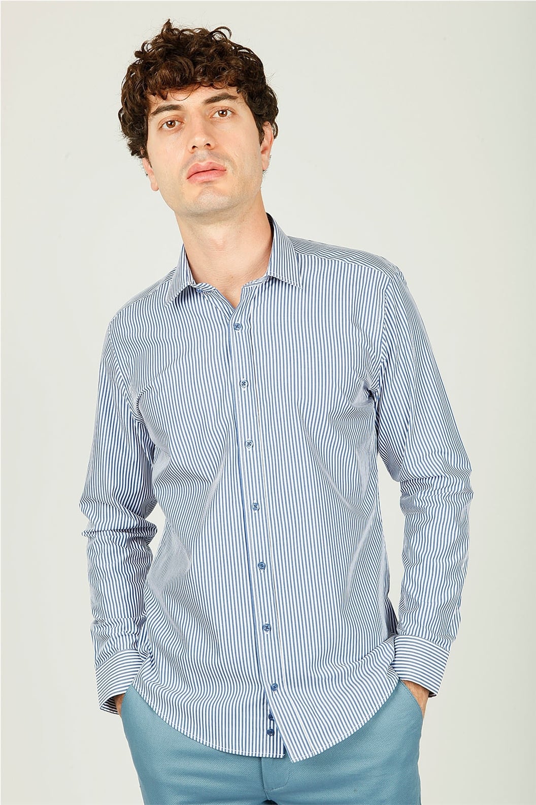 Lacivert Comfort Fit Uzun Kol Gömlek