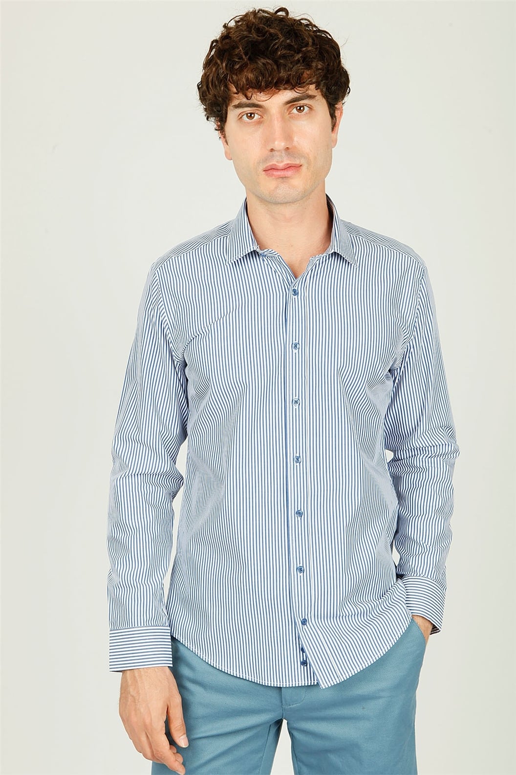 Lacivert Comfort Fit Uzun Kol Gömlek