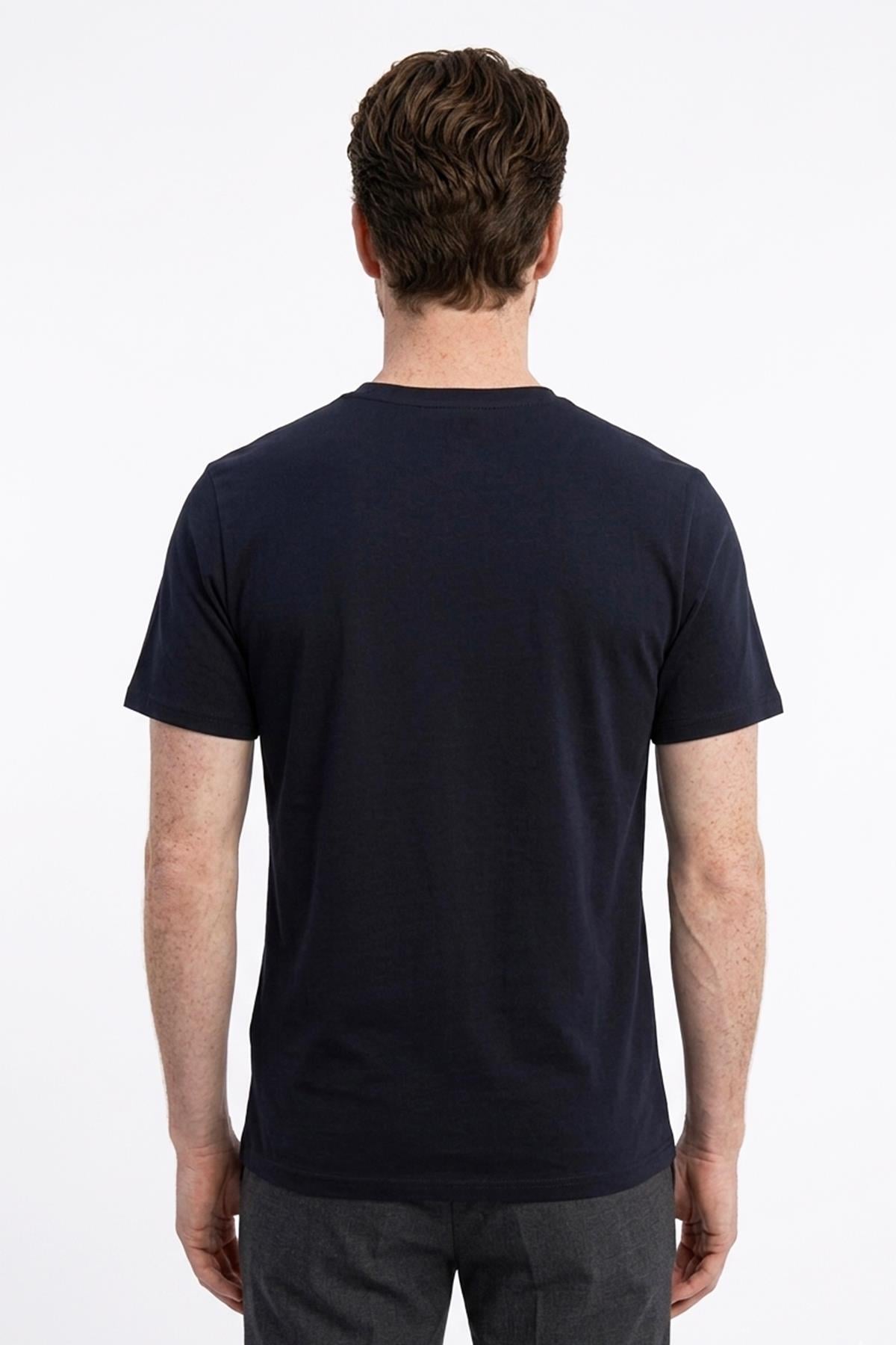 LACİVERT Dark In Black Modal Bisiklet Yaka T-shirt