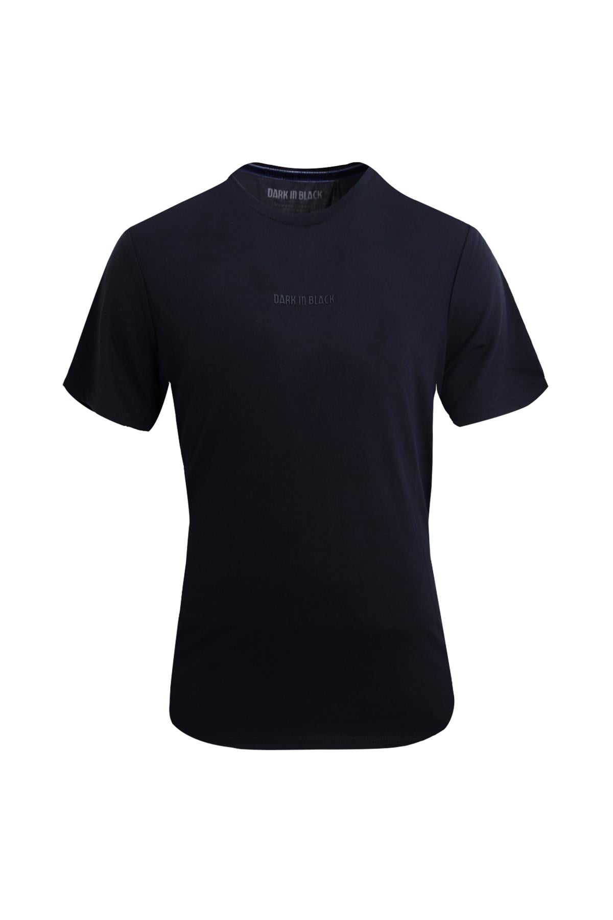 LACİVERT Dark In Black Modal Bisiklet Yaka T-shirt