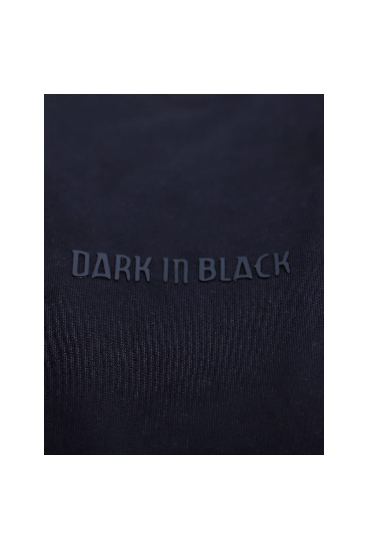 LACİVERT Dark In Black Modal Bisiklet Yaka T-shirt