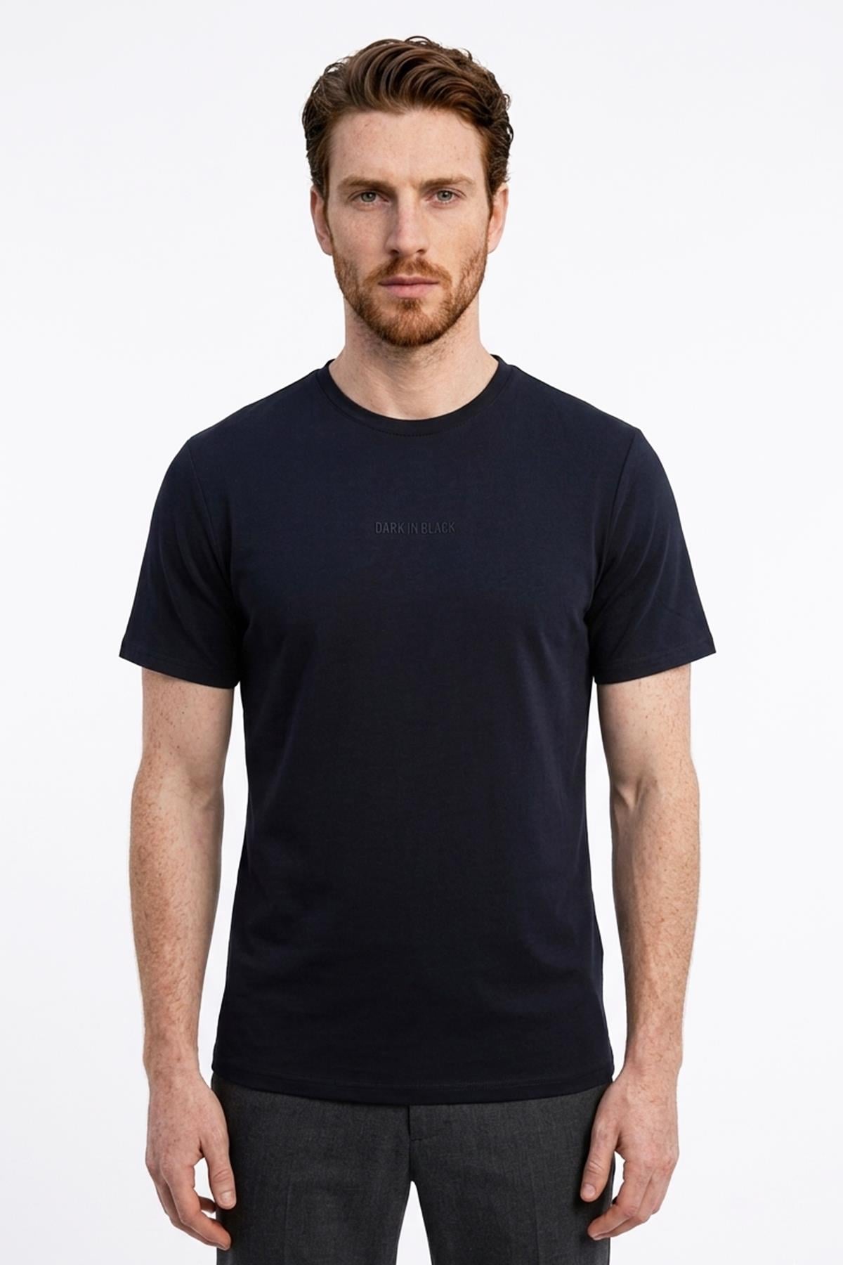 LACİVERT Dark In Black Modal Bisiklet Yaka T-shirt