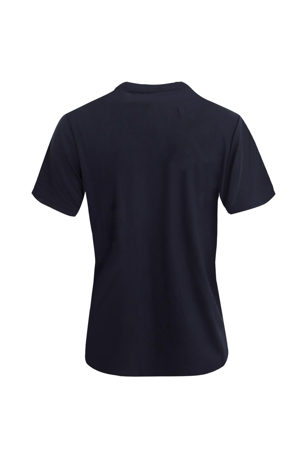 LACİVERT Dark In Black Modal Bisiklet Yaka T-shirt