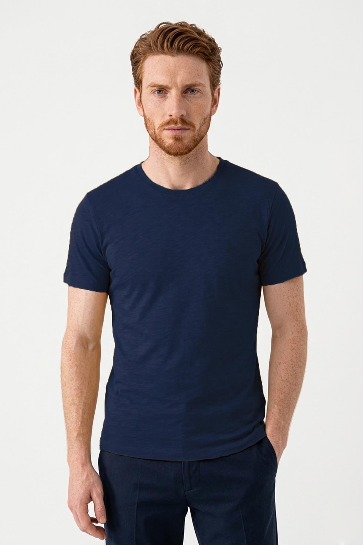 LACİVERT Denim Marker Modal Bisiklet Yaka T-shirt