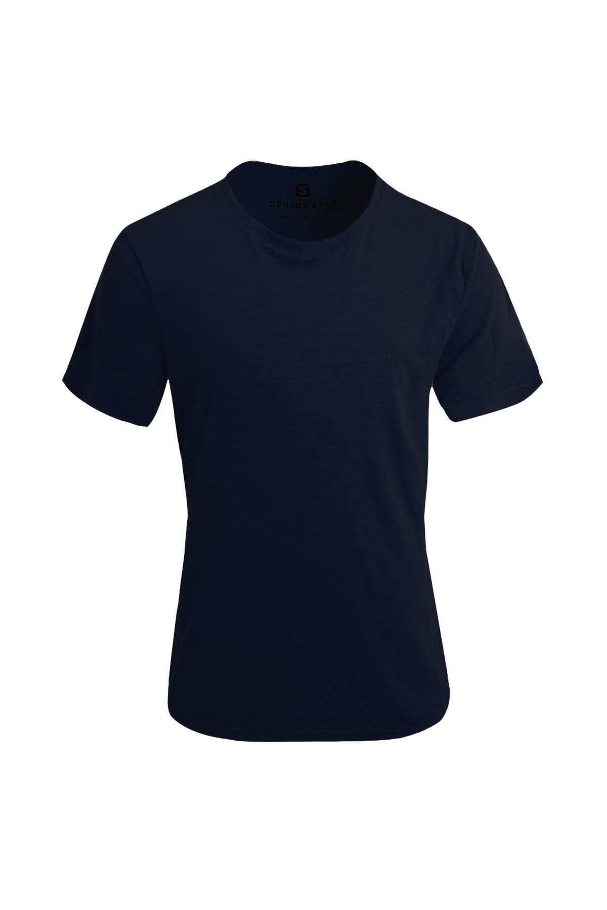 LACİVERT Denim Marker Modal Bisiklet Yaka T-shirt