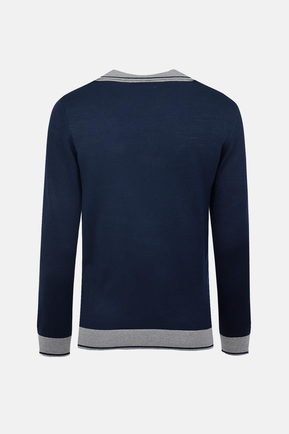 Lacivert Polo Yaka Triko Kazak