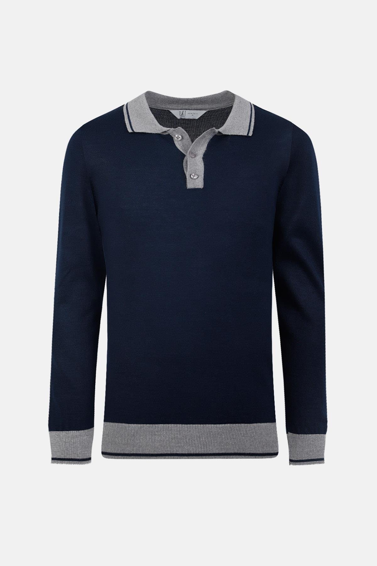 Lacivert Polo Yaka Triko Kazak