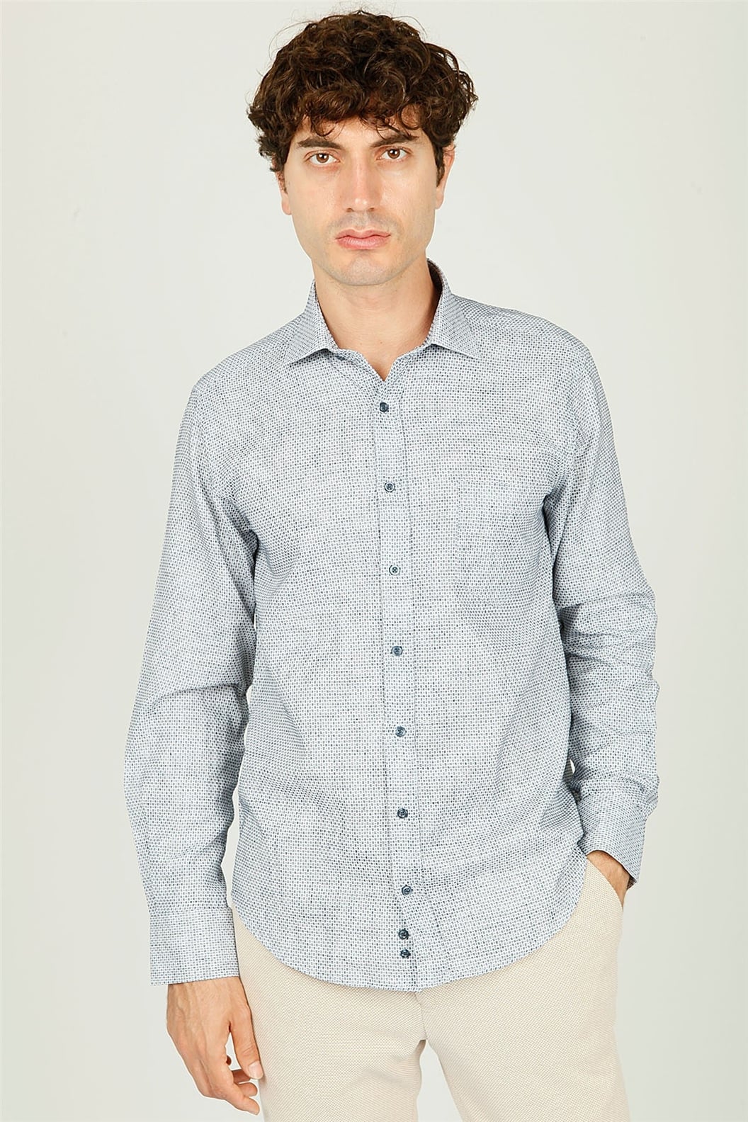 Lacivert Regular Fit Uzun Kol Gömlek