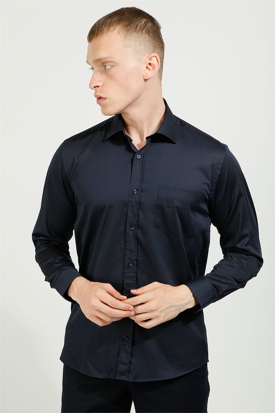 Lacivert Regular Fit Uzun Kol Gömlek
