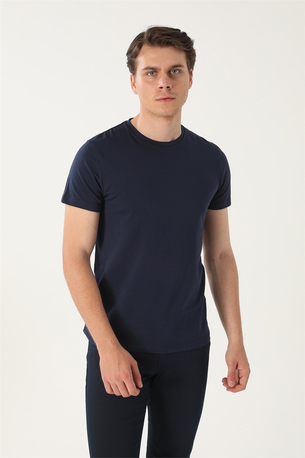 Lacivert Slim Fit Bisiklet Yaka Basic T-Shirt