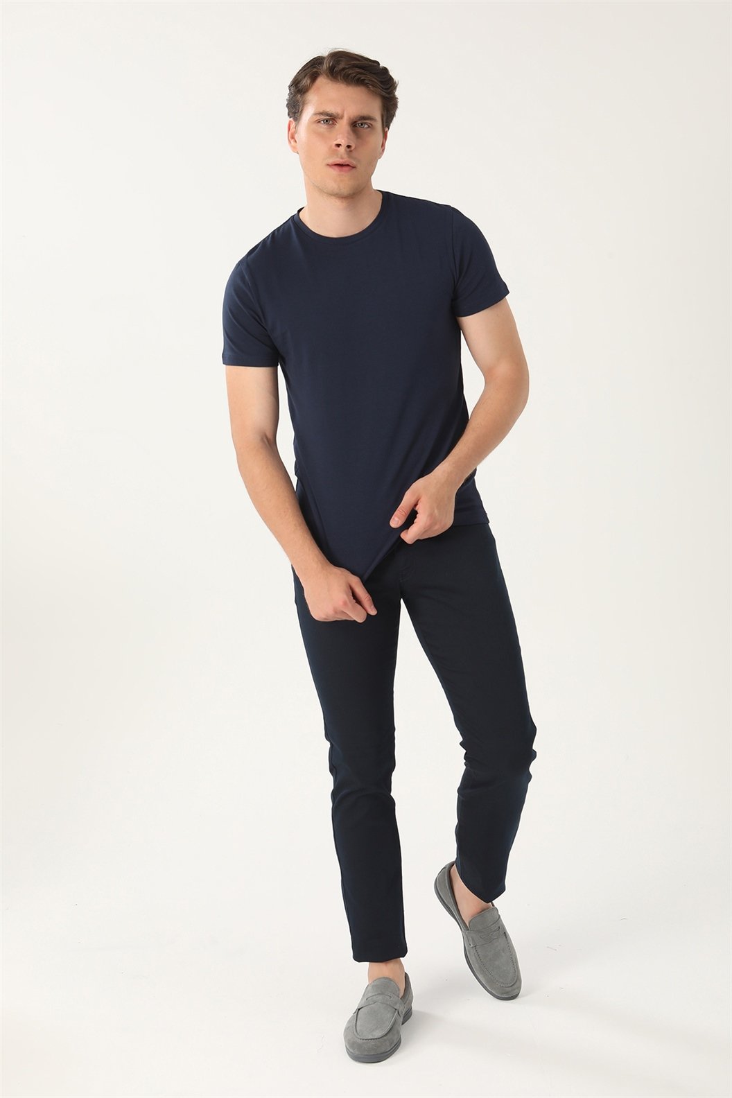 Lacivert Slim Fit Bisiklet Yaka Basic T-Shirt