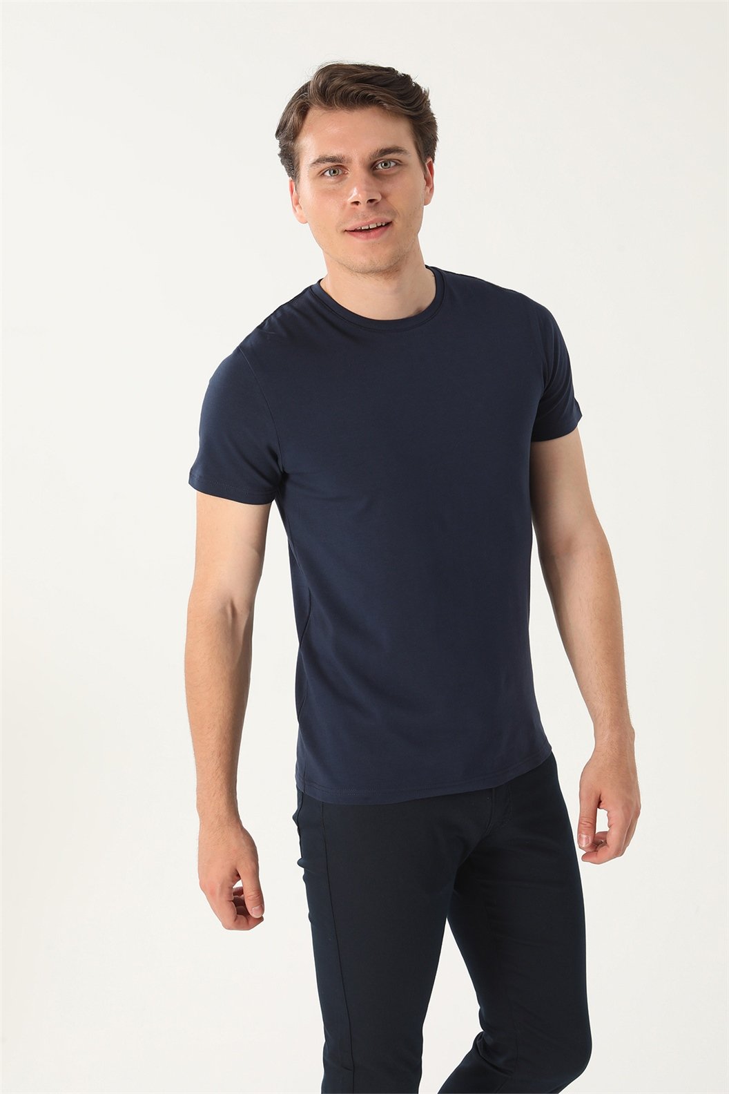 Lacivert Slim Fit Bisiklet Yaka Basic T-Shirt