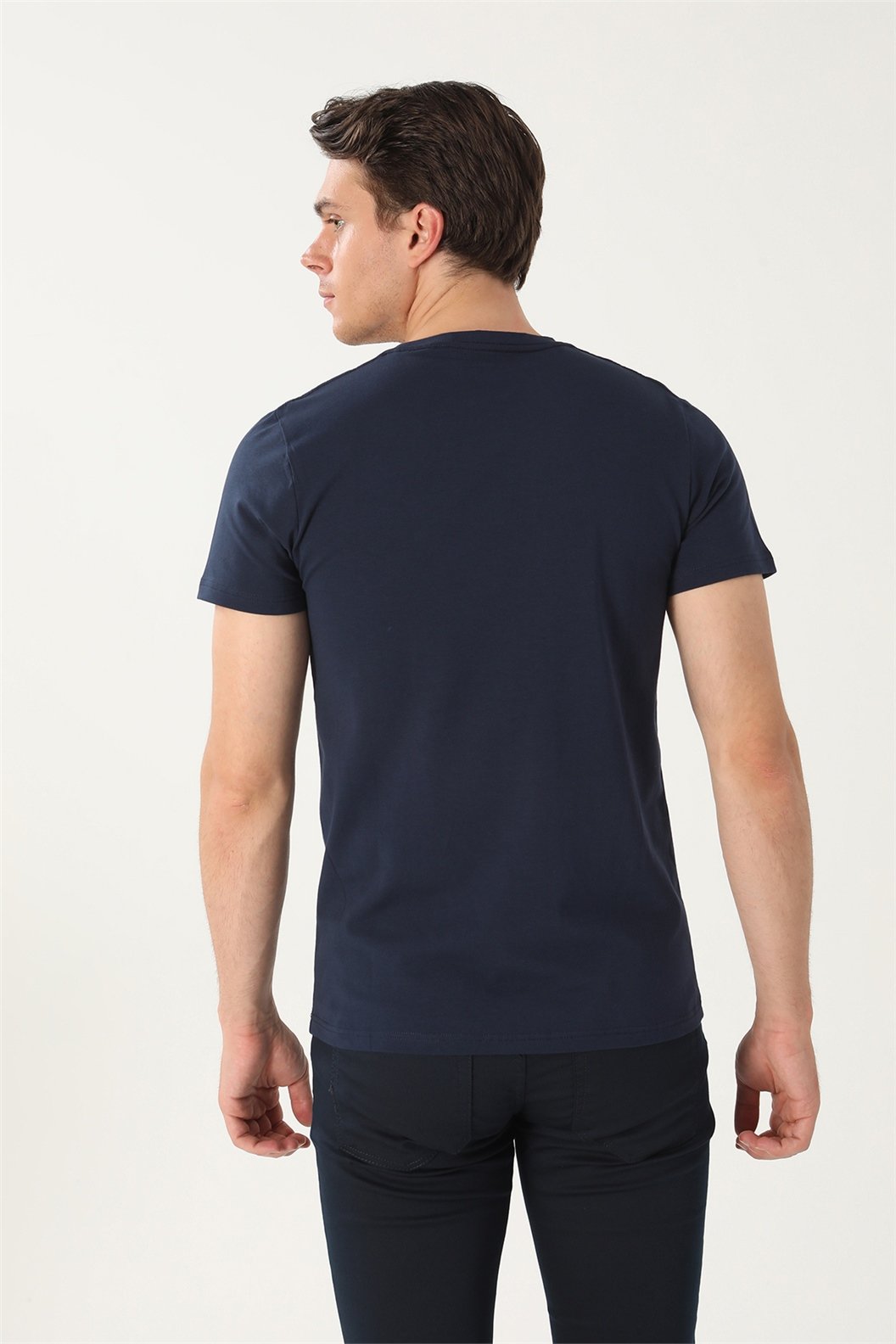 Lacivert Slim Fit Bisiklet Yaka Basic T-Shirt
