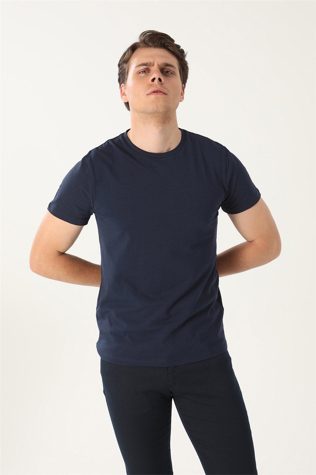 Lacivert Slim Fit Bisiklet Yaka Basic T-Shirt