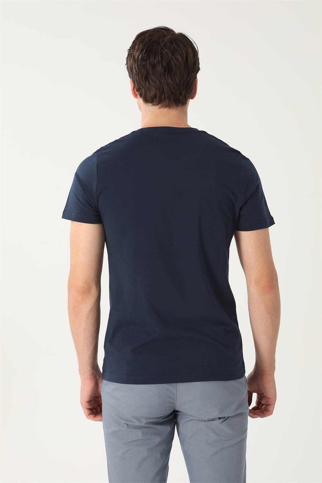 Lacivert Slim Fit Bisiklet Yaka Baskılı T-Shirt