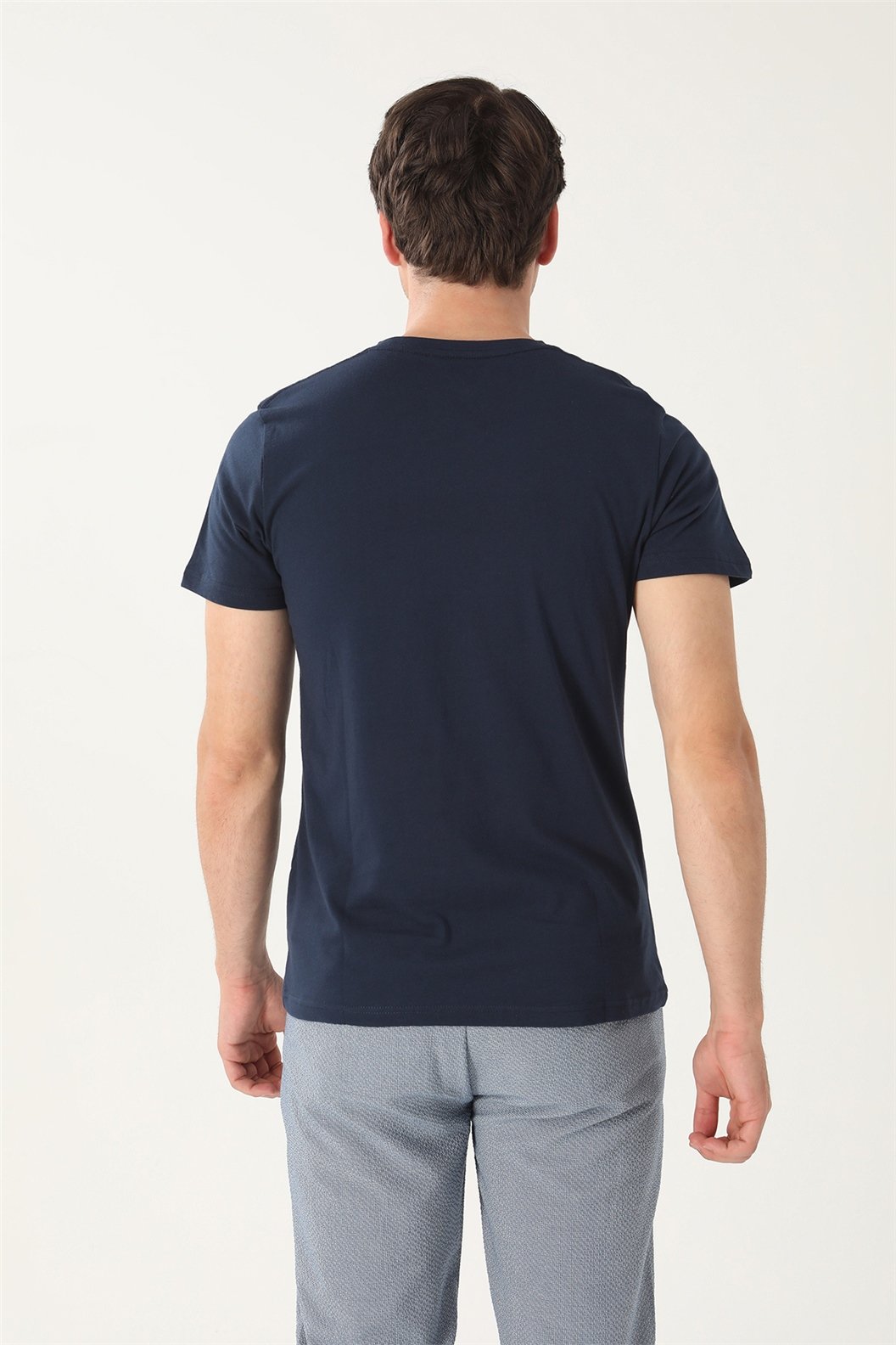 Lacivert Slim Fit Bisiklet Yaka Baskılı T-Shirt