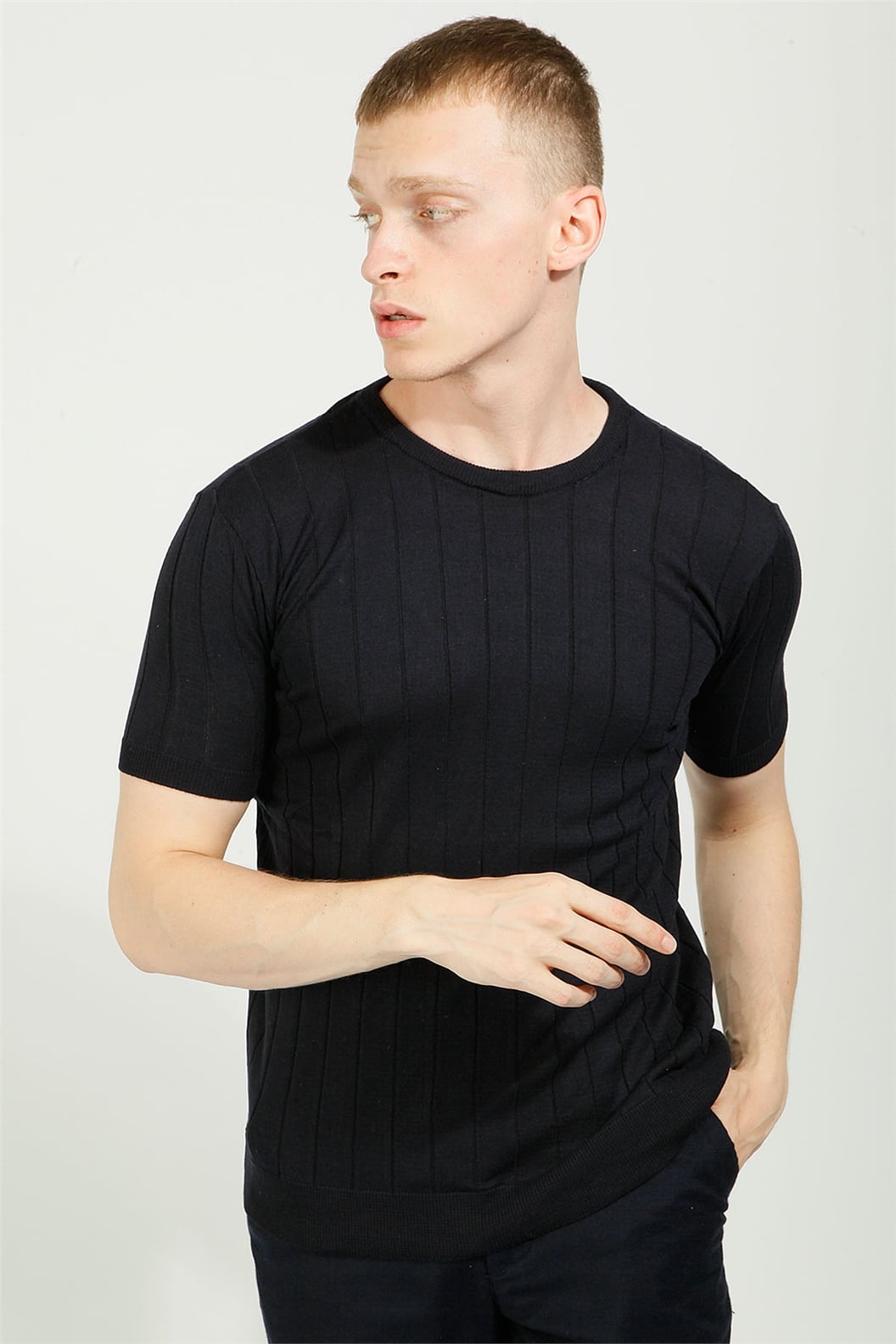 Lacivert Slim Fit Bisiklet Yaka Triko T-Shirt