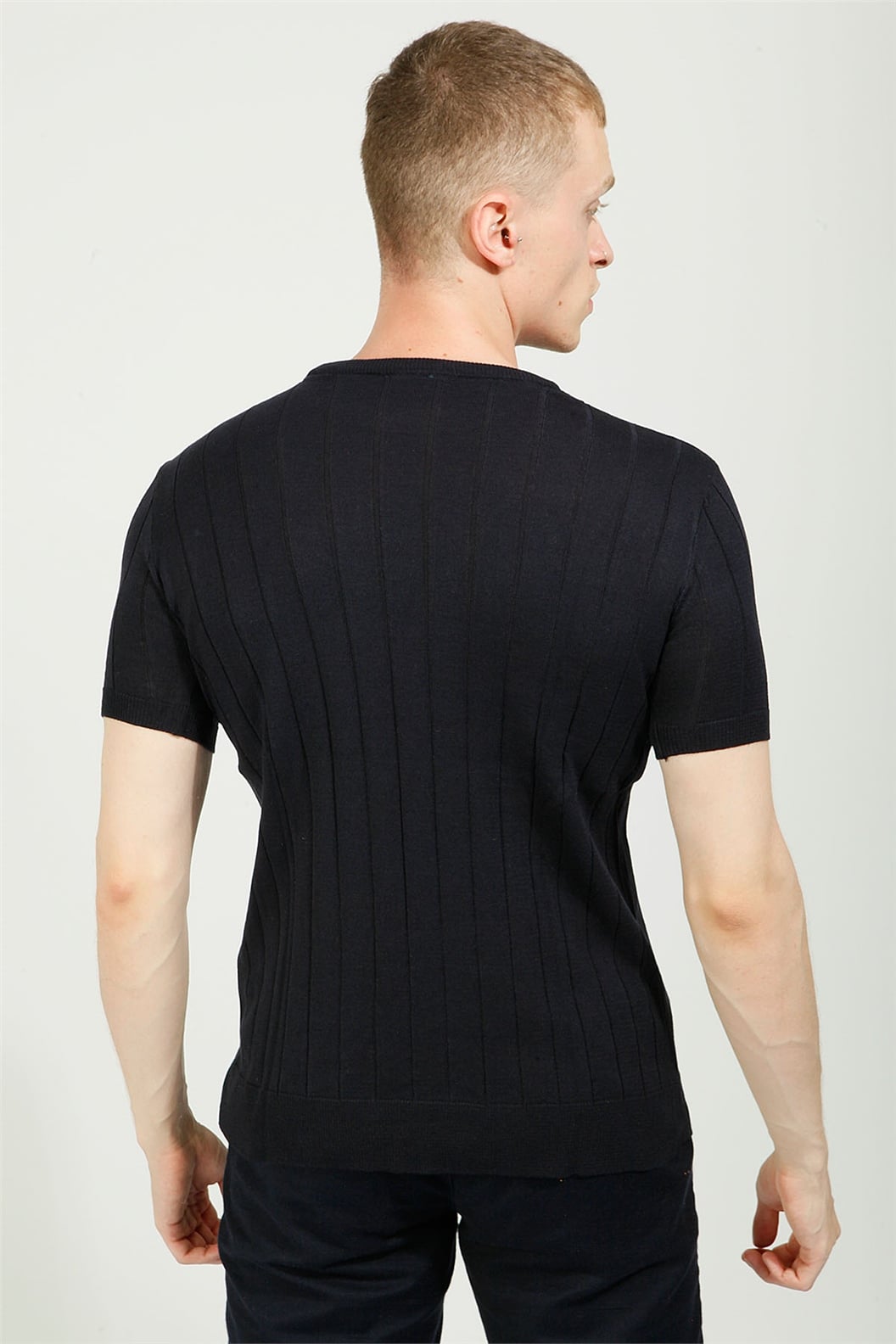 Lacivert Slim Fit Bisiklet Yaka Triko T-Shirt