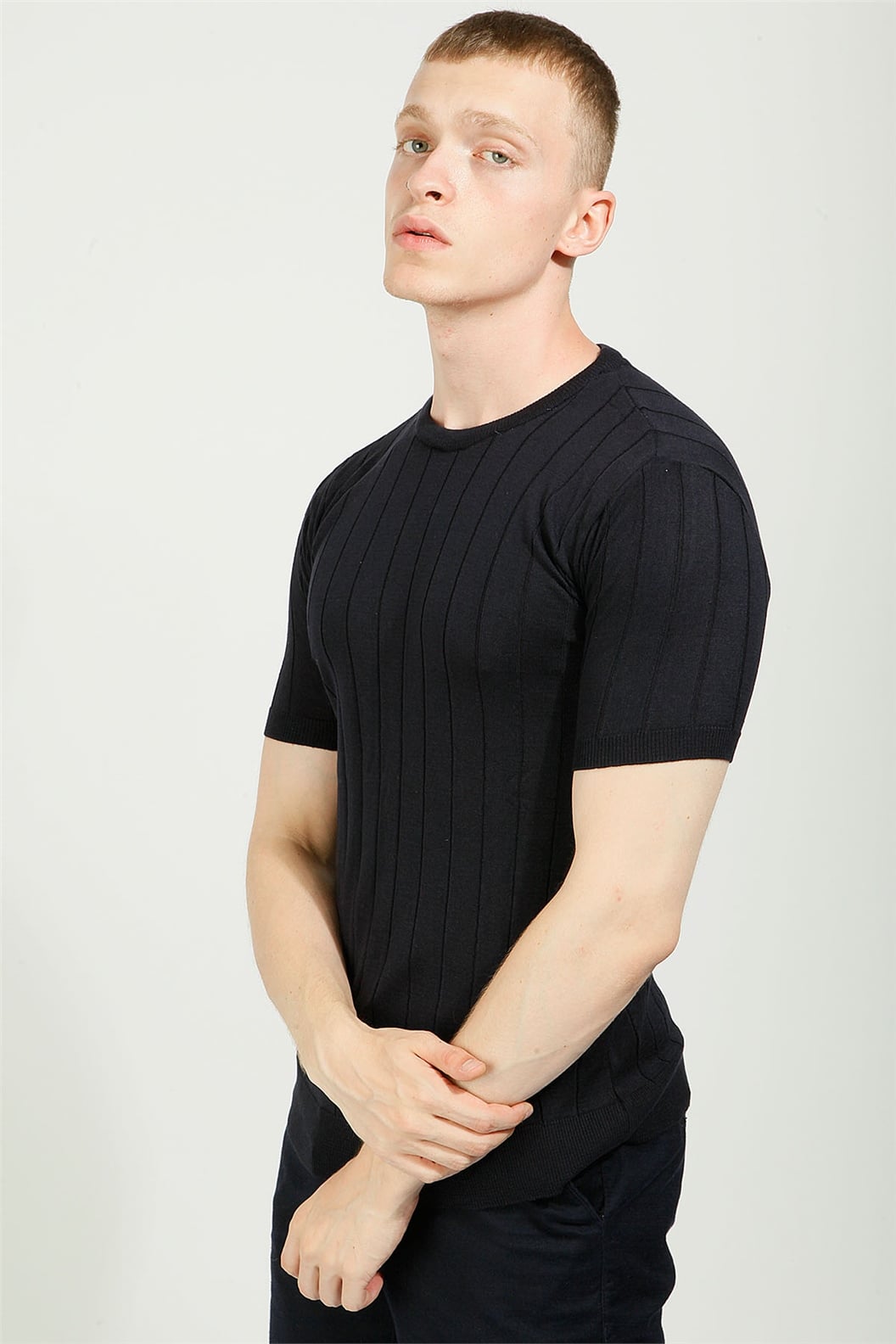Lacivert Slim Fit Bisiklet Yaka Triko T-Shirt