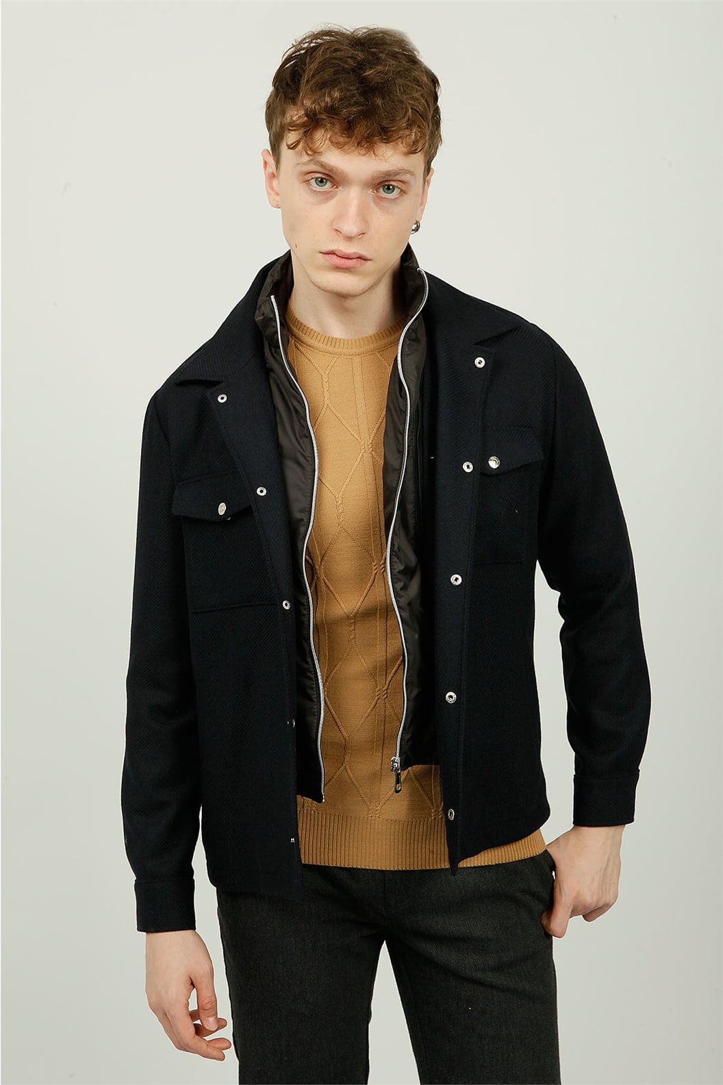 Lacivert Slim Fit Gömlek Ceket