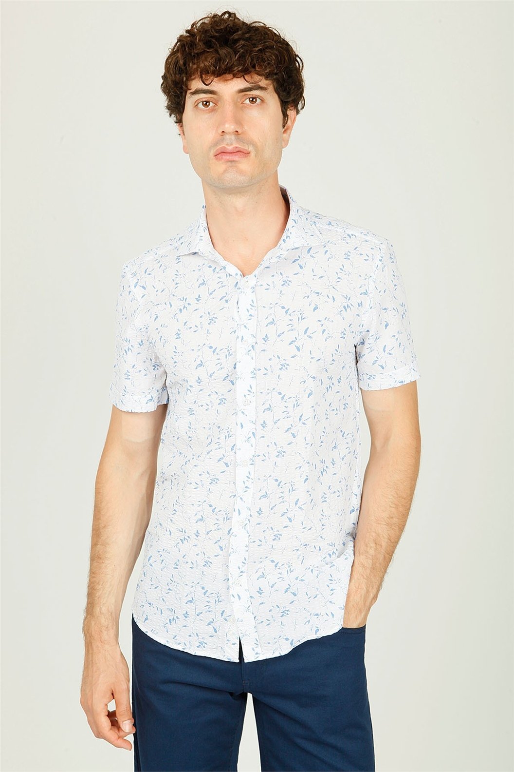 Lacivert Slim Fit Kısa Kol Gömlek