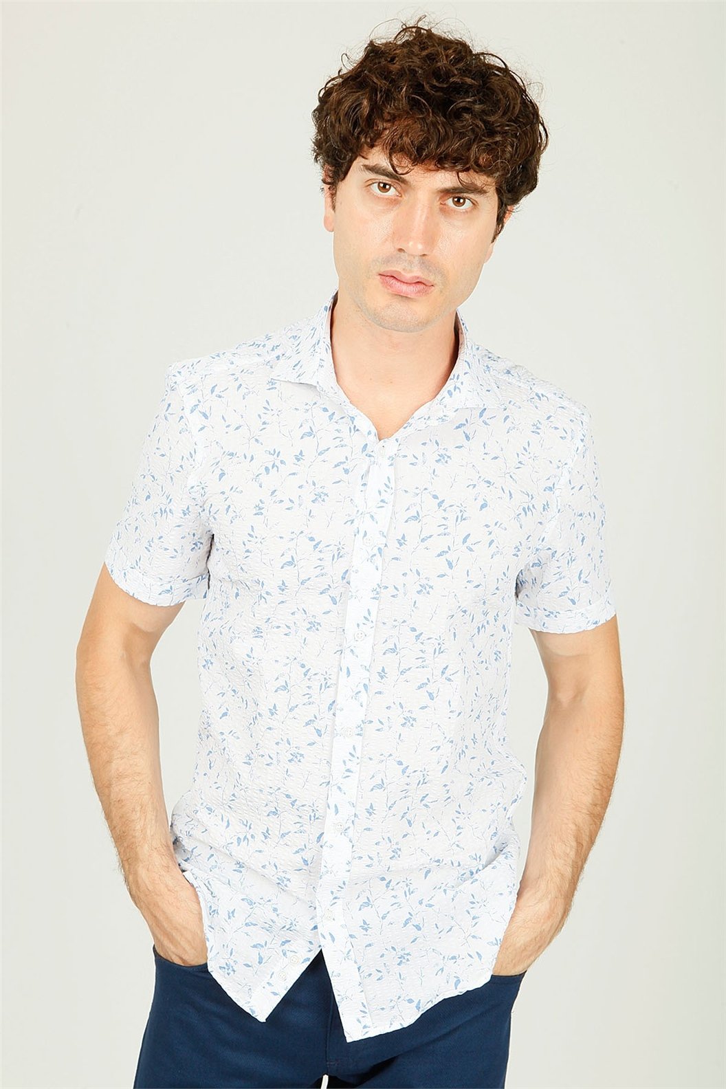 Lacivert Slim Fit Kısa Kol Gömlek